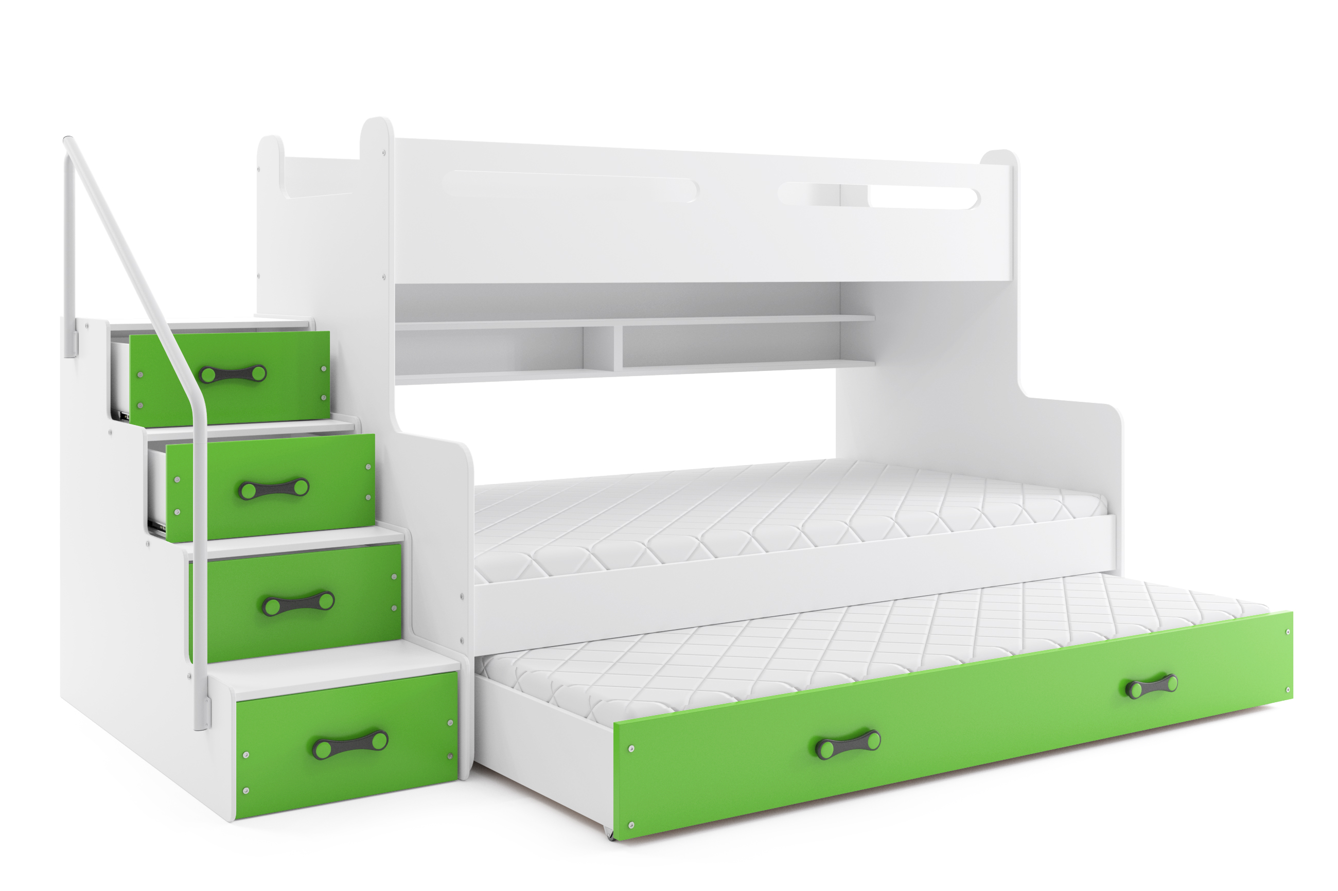 SMB Dětská patrová postel se šuplíky a přistýlkou MAXI 5, 80+120x200 cm Barva šuplíku: Zelená