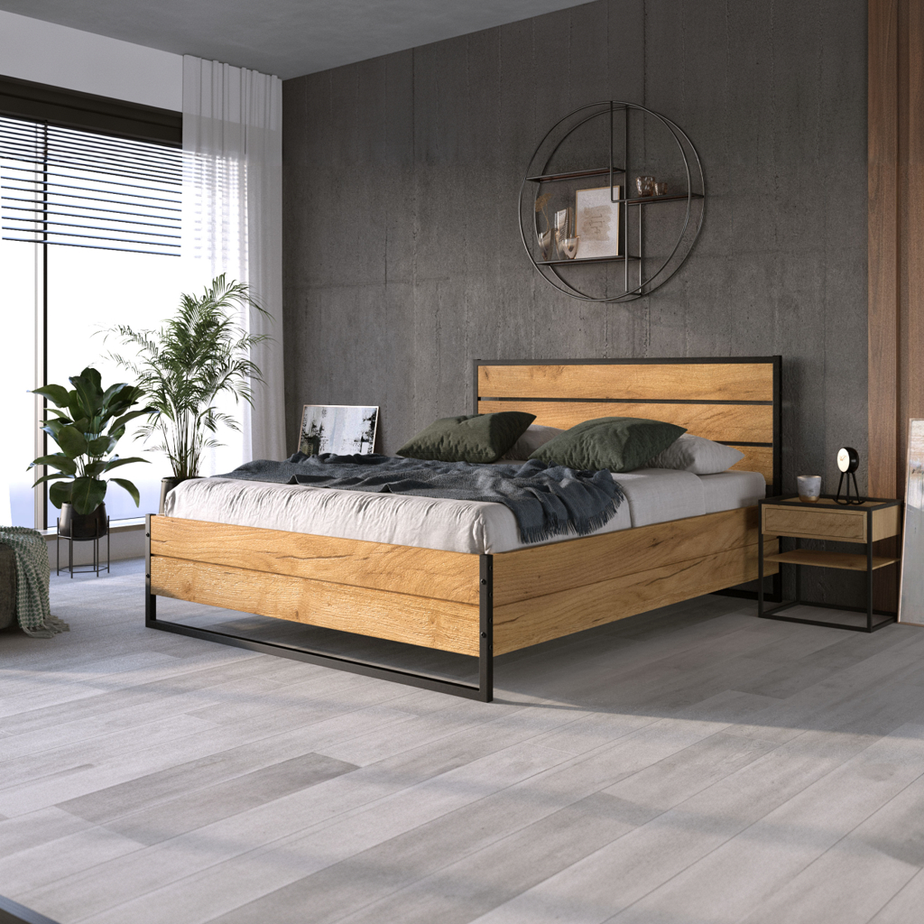 SMB Postel z dubového masivu s úložným prostorem LARA, 180x200 cm