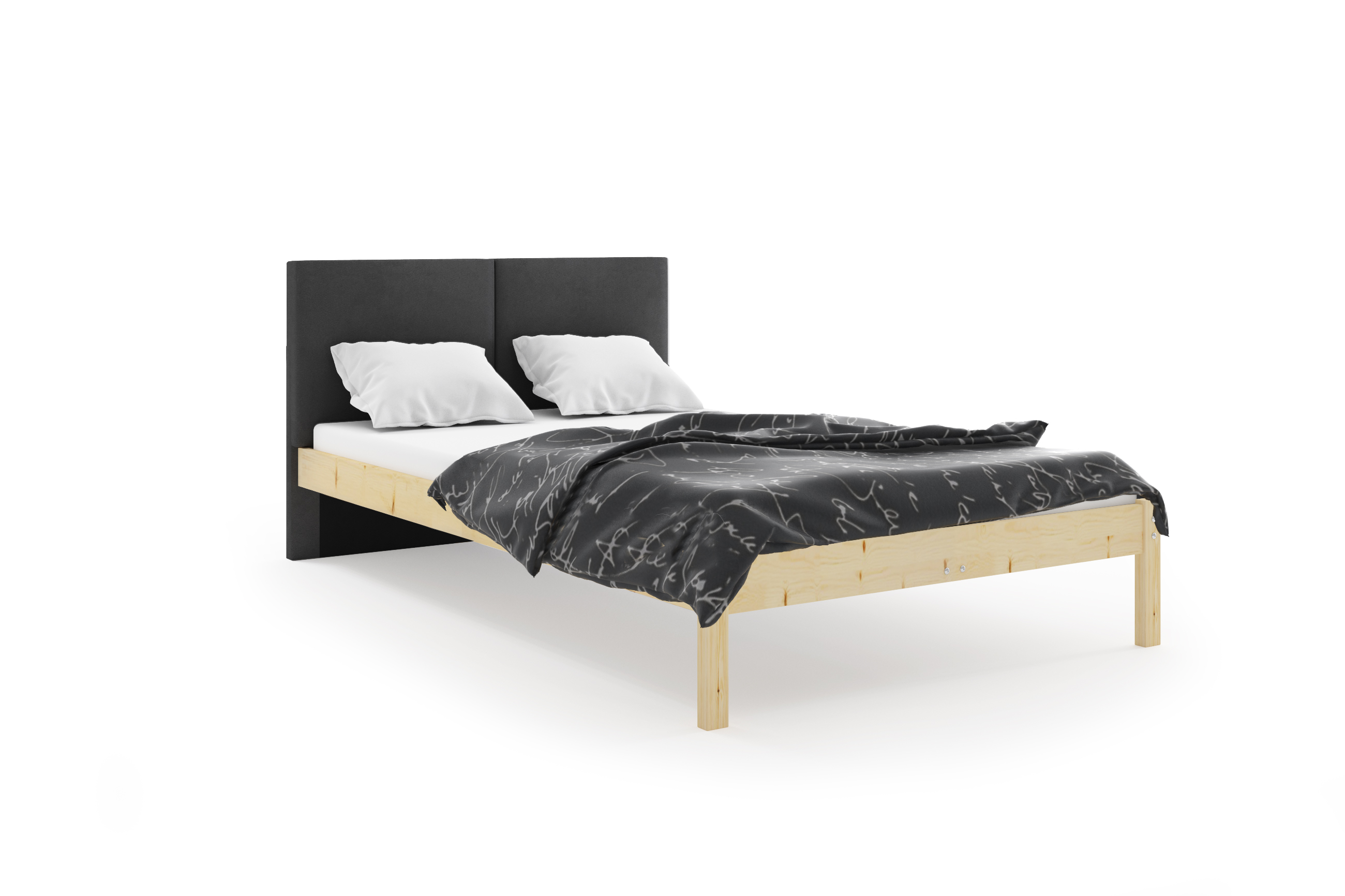 SMB Postel z masivu s čalouněným čelem GALANTE, 140x200 cm Barva: SWING 19 (tmavě šedá)