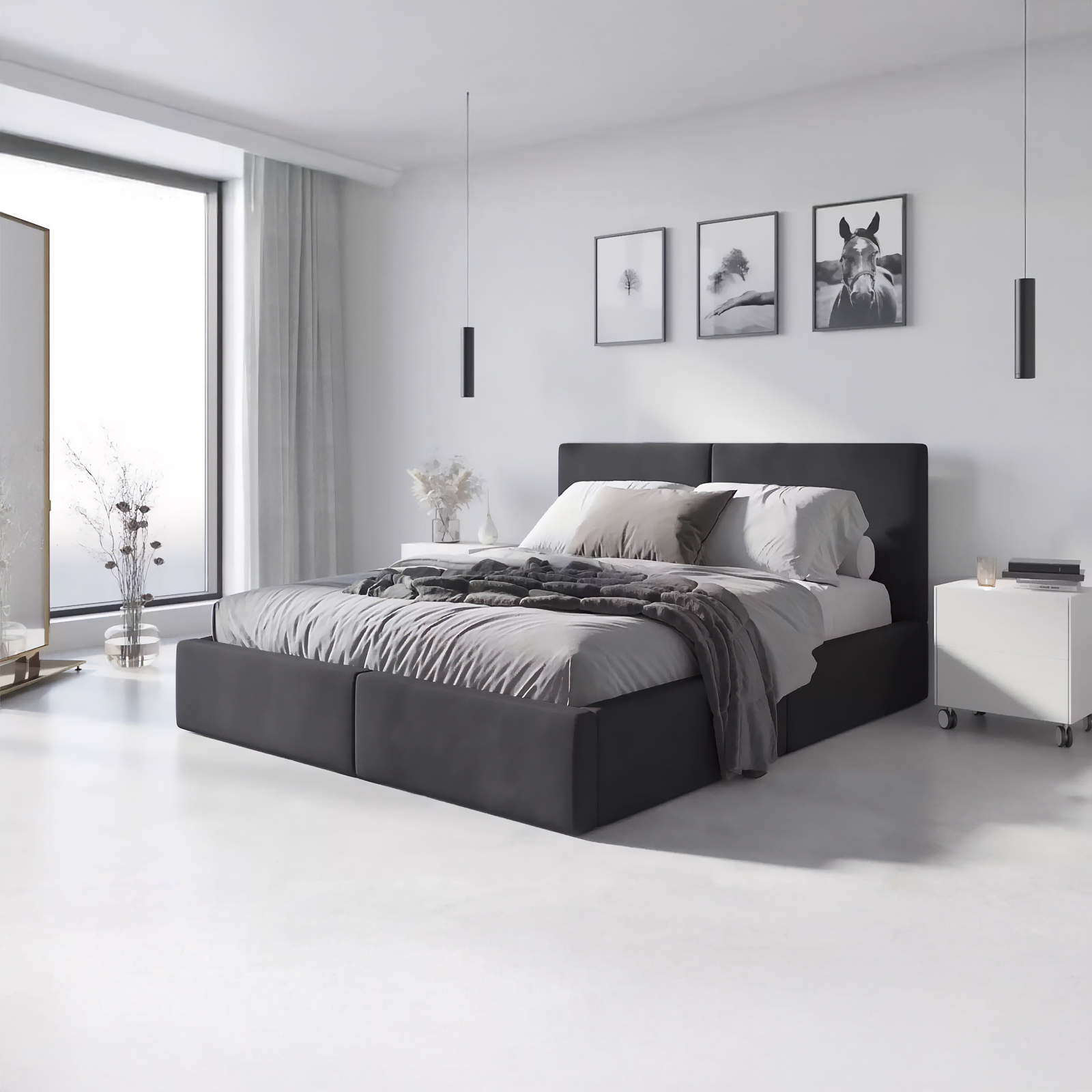 SMB Čalouněná postel HILARY 1, 140x200 cm Barva: SWING 19 (tmavě šedá)