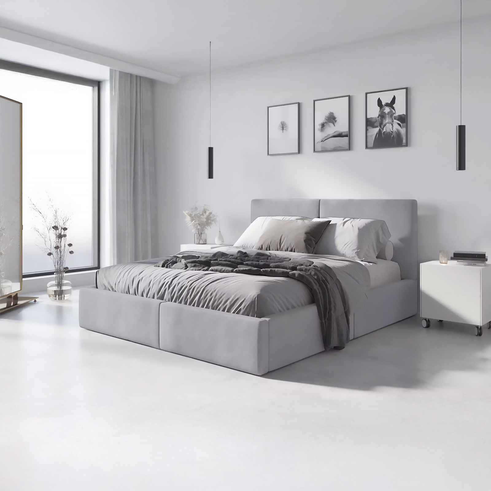 SMB Čalouněná postel s úložným prostorem HILARY 2, 120x200 cm Barva: SWING 16 (světle šedá)