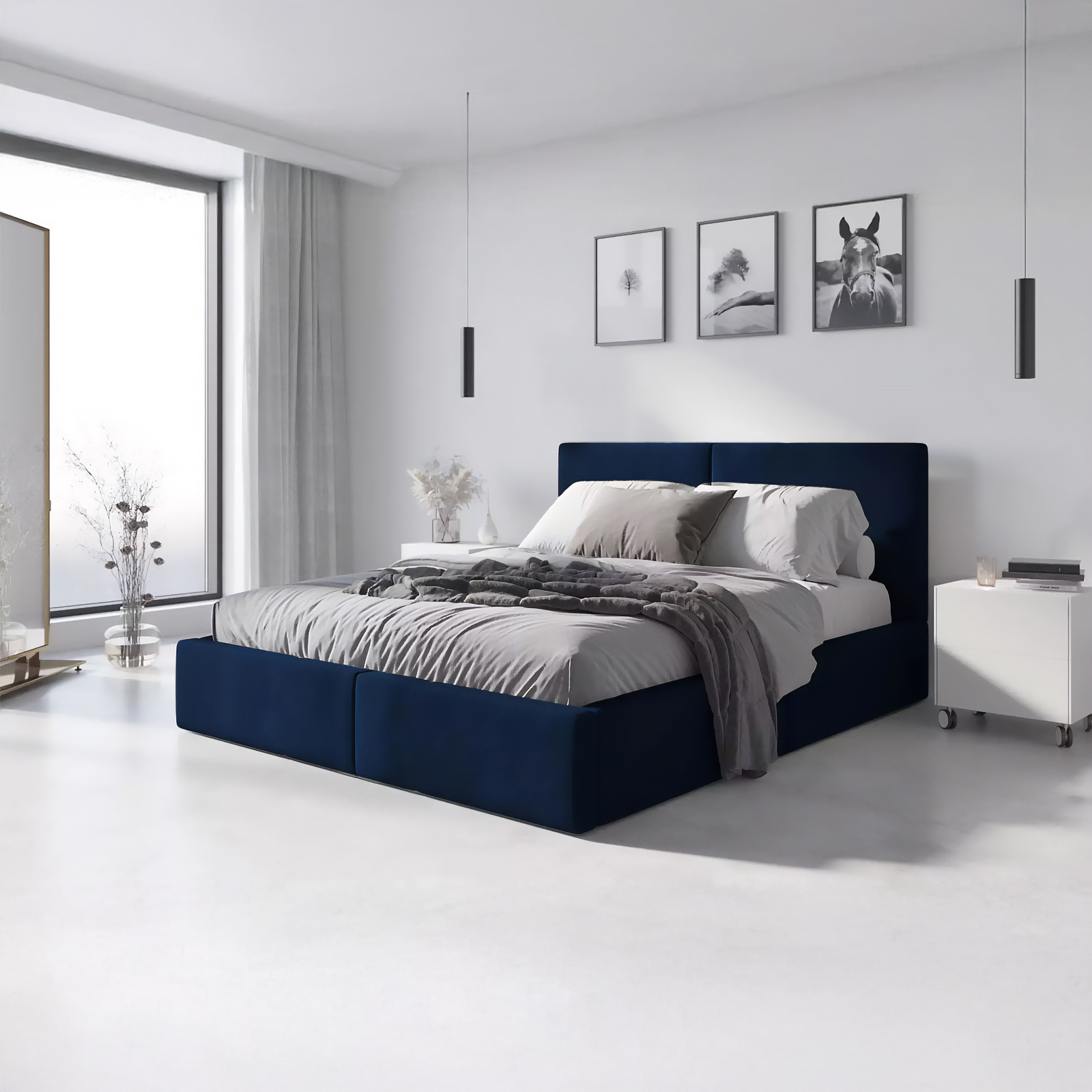 SMB Čalouněná postel s úložným prostorem HILARY 2, 160x200 cm Barva: TRINITY 30 (tmavě modrá)