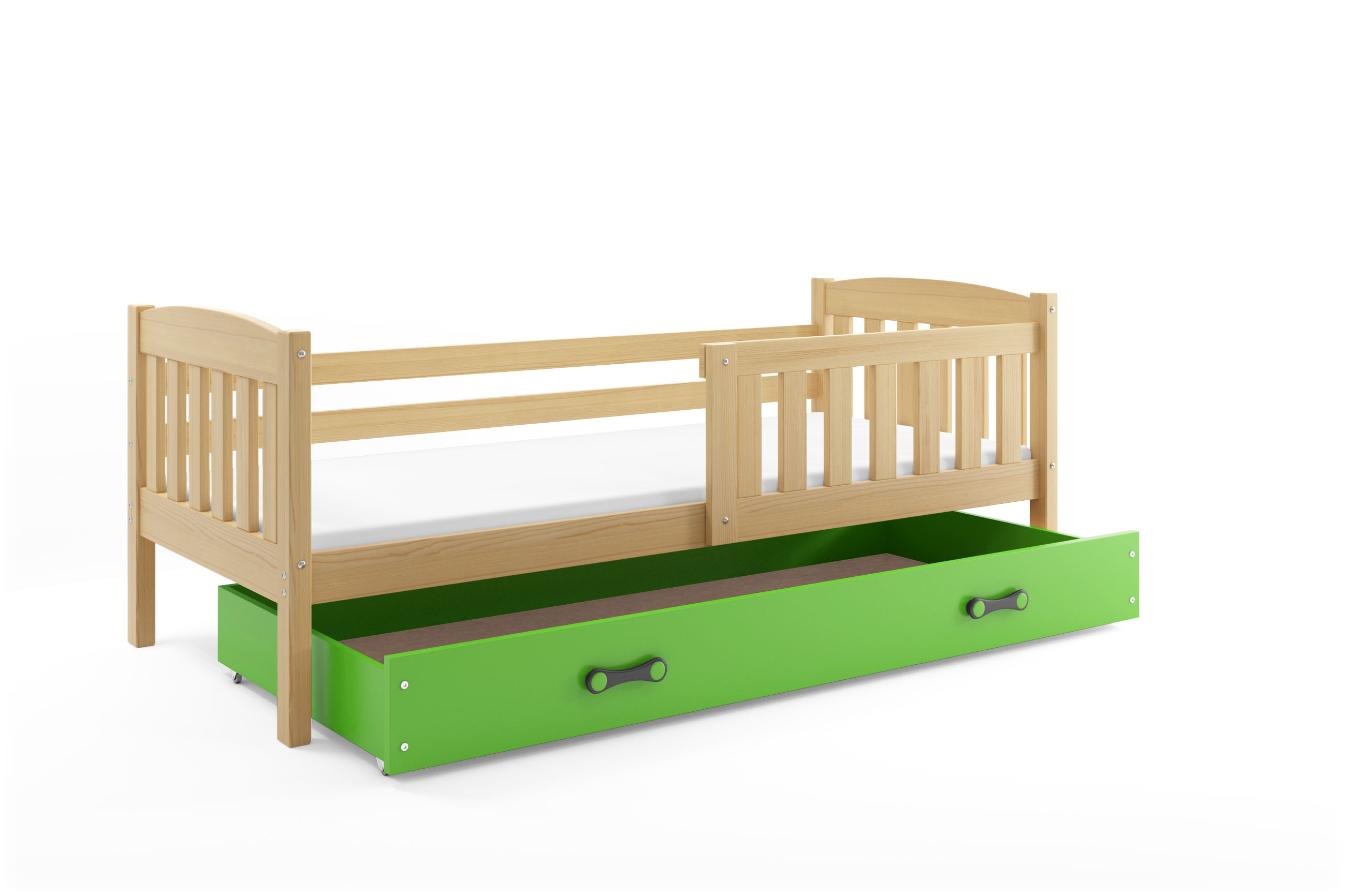 SMB Dětská postel se šuplíkem JAKE 1, 90x200 cm Dekor: Borovice, Barva šuplíku: Zelená