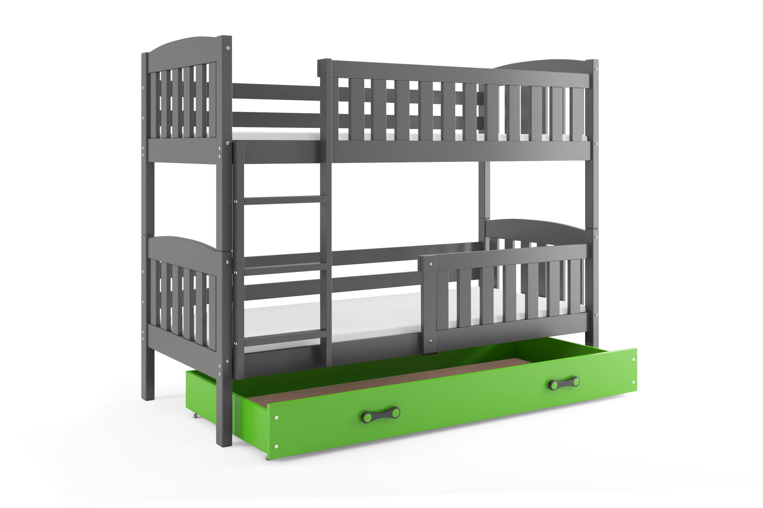 SMB Dětská patrová postel se šuplíkem JAKE 3, 90x190 cm Dekor: Grafit, Barva šuplíku: Zelená