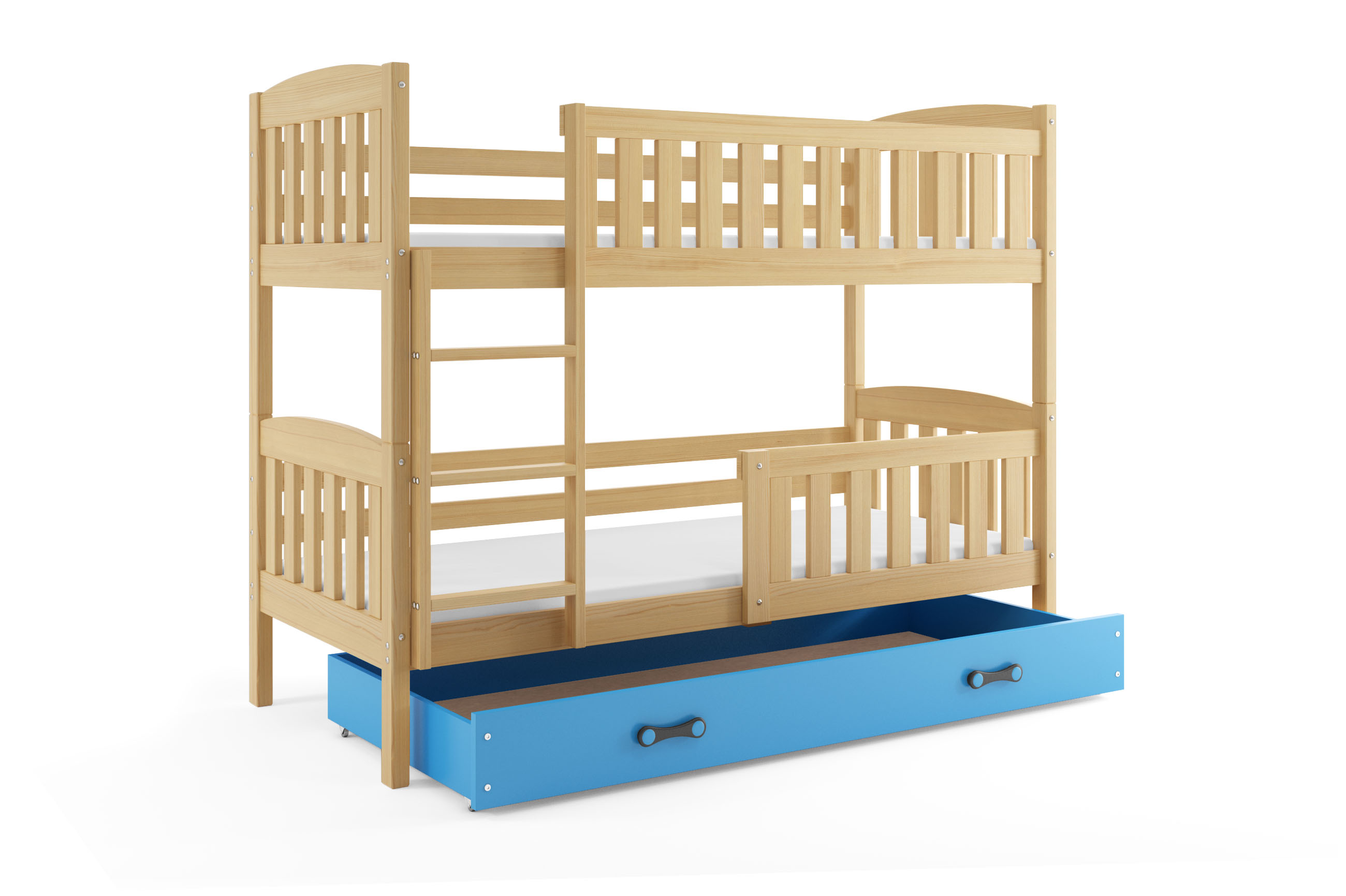 SMB Dětská patrová postel se šuplíkem JAKE 3, 90x190 cm Dekor: Borovice, Barva šuplíku: Modrá