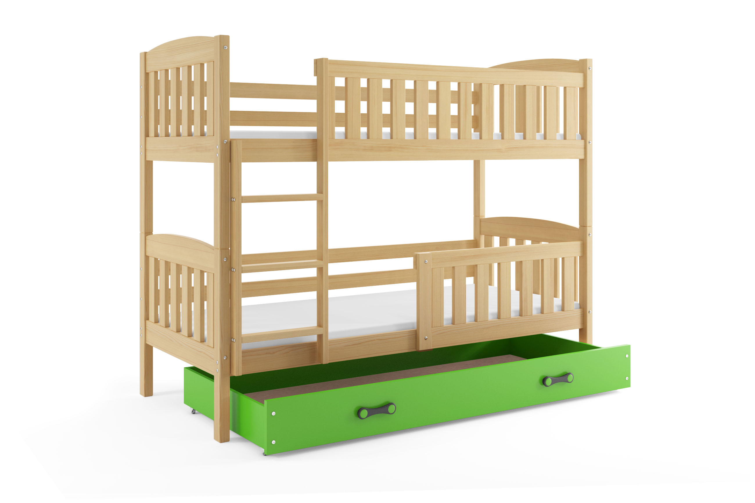 SMB Dětská patrová postel se šuplíkem JAKE 3, 90x190 cm Dekor: Borovice, Barva šuplíku: Zelená
