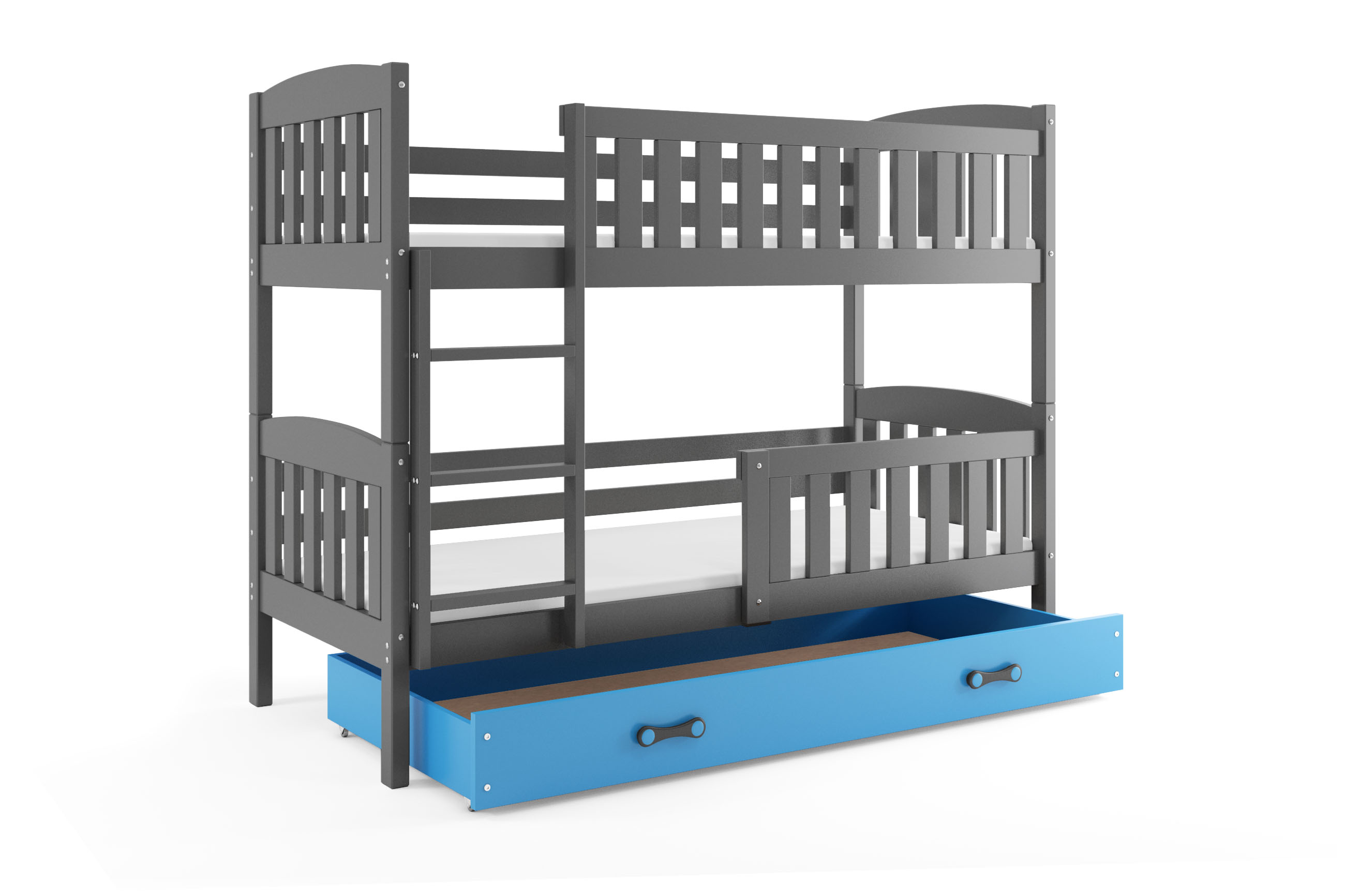 SMB Dětská patrová postel se šuplíkem JAKE 3, 90x190 cm Dekor: Grafit, Barva šuplíku: Modrá