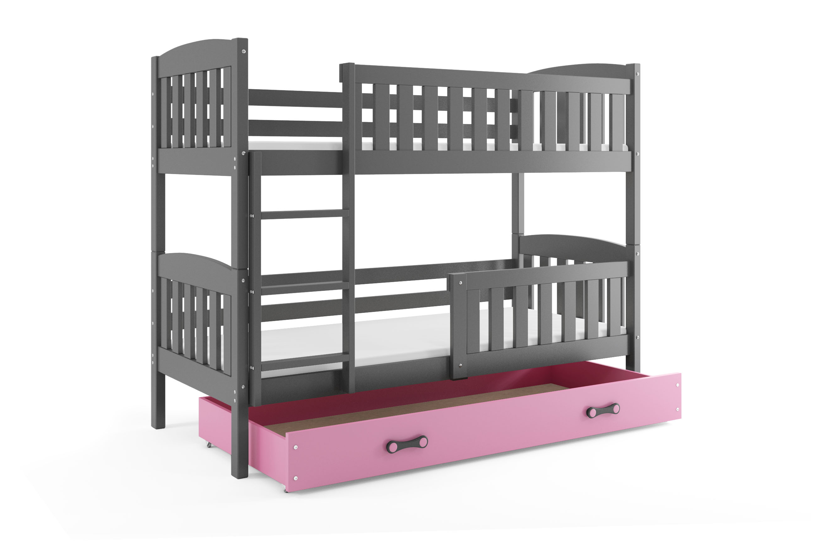 SMB Dětská patrová postel se šuplíkem JAKE 3, 90x190 cm Dekor: Grafit, Barva šuplíku: Růžová