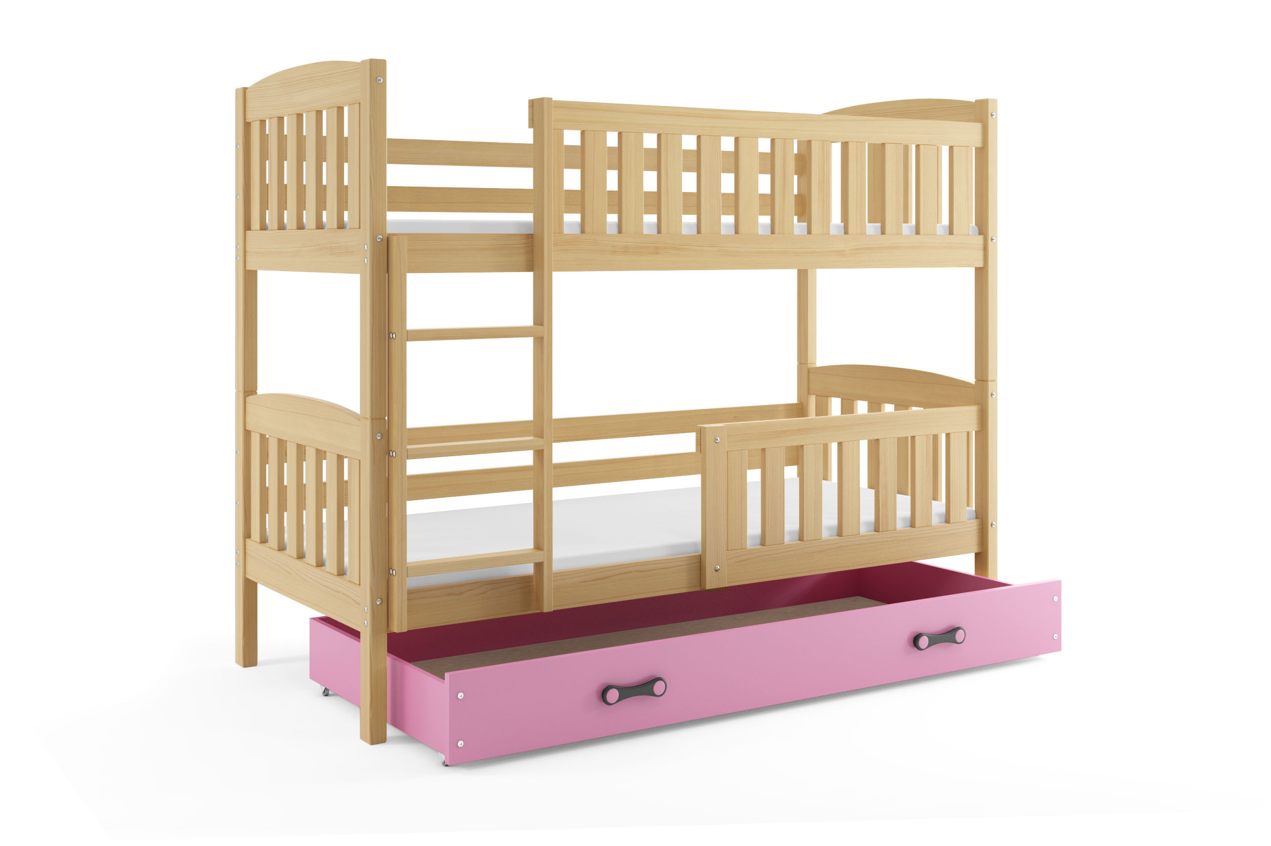 SMB Dětská patrová postel se šuplíkem JAKE 3, 90x200 cm Dekor: Borovice, Barva šuplíku: Růžová