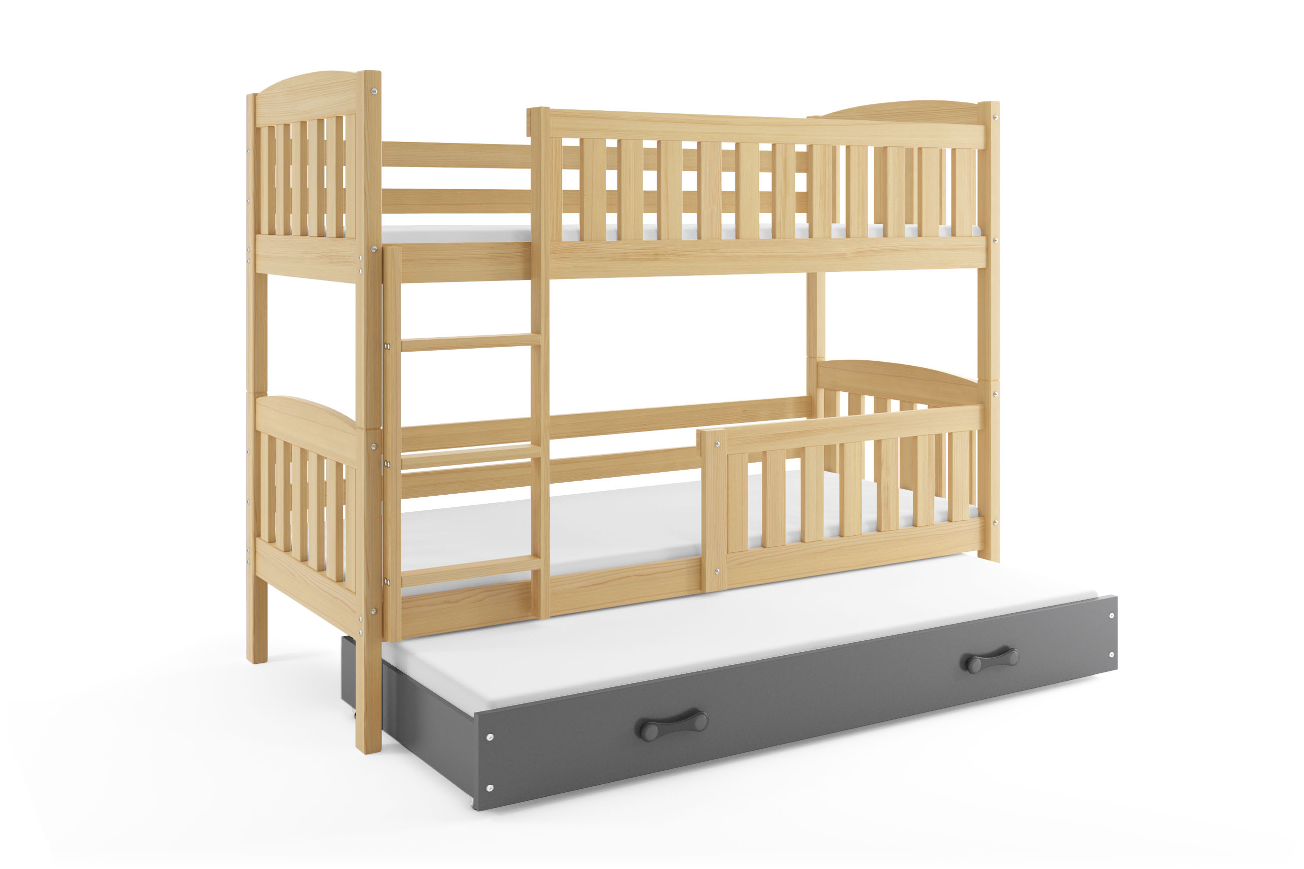 SMB Dětská patrová postel s přistýlkou JAKE 4, 90x190 cm Dekor: Borovice, Barva šuplíku: Grafit