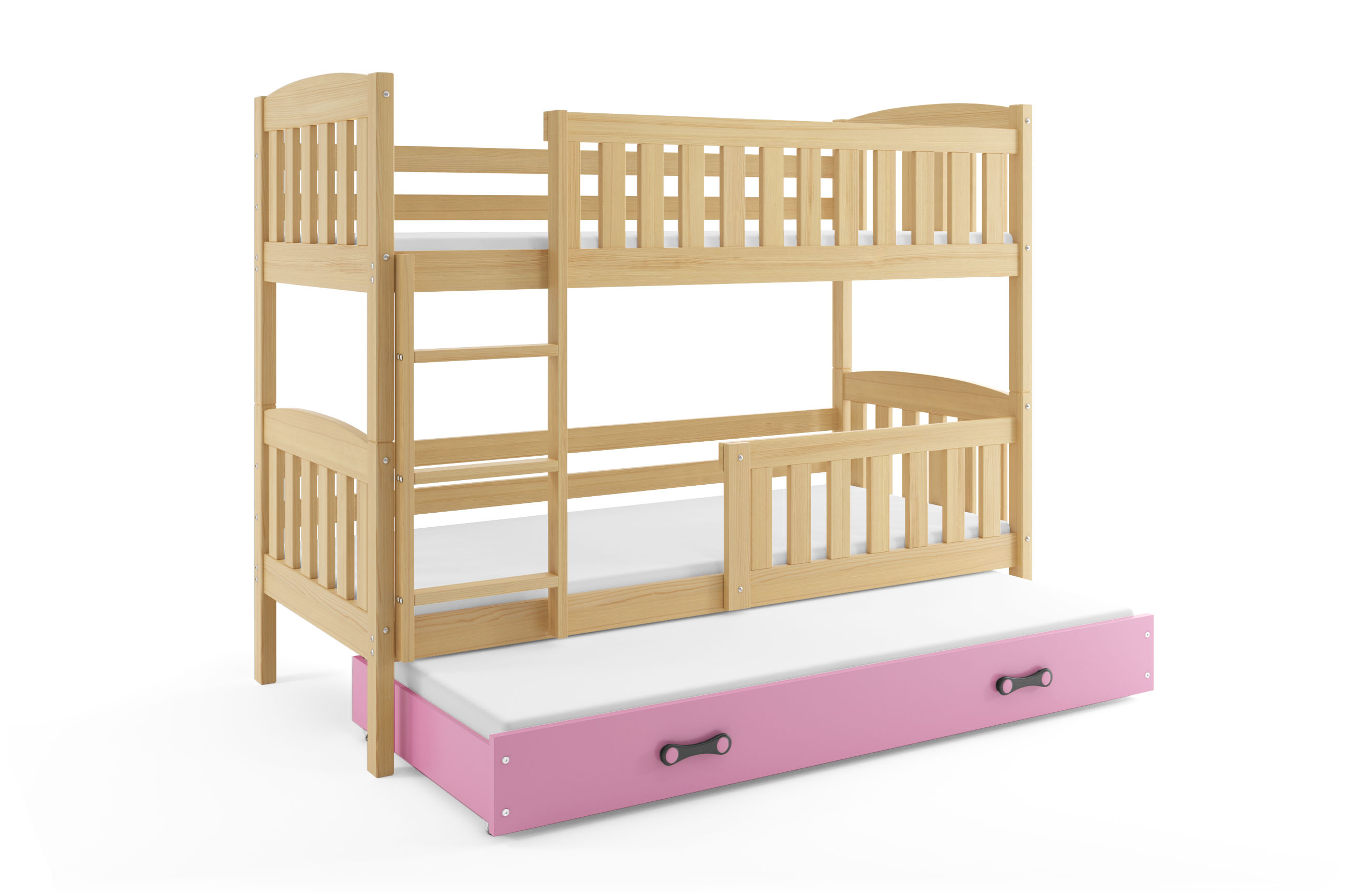 SMB Dětská patrová postel s přistýlkou JAKE 4, 90x190 cm Dekor: Borovice, Barva šuplíku: Růžová