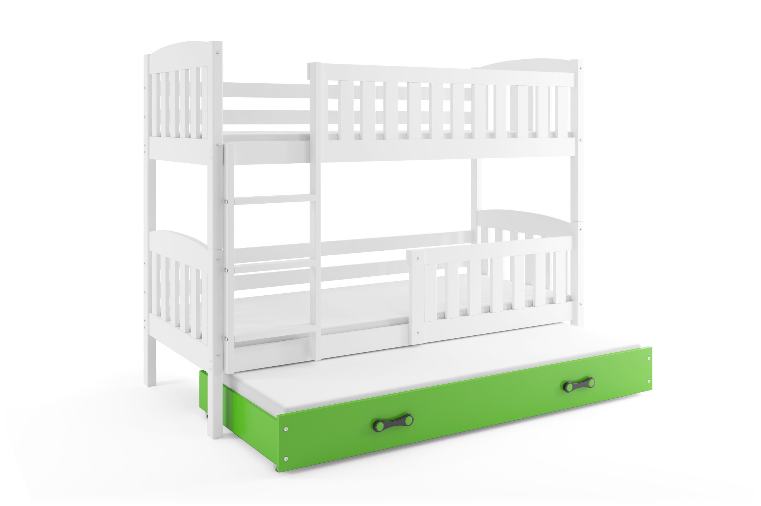 SMB Dětská patrová postel s přistýlkou JAKE 4, 90x190 cm Dekor: Bílá, Barva šuplíku: Zelená