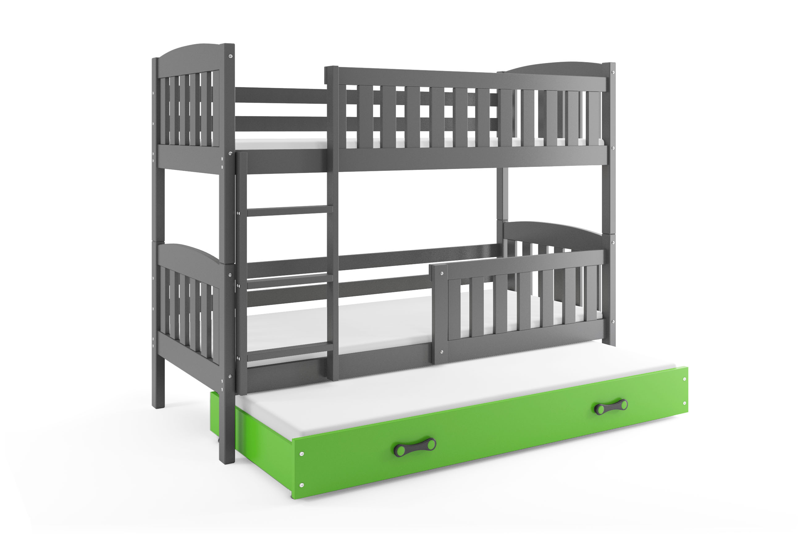 SMB Dětská patrová postel s přistýlkou JAKE 4, 90x200 cm Dekor: Grafit, Barva šuplíku: Zelená