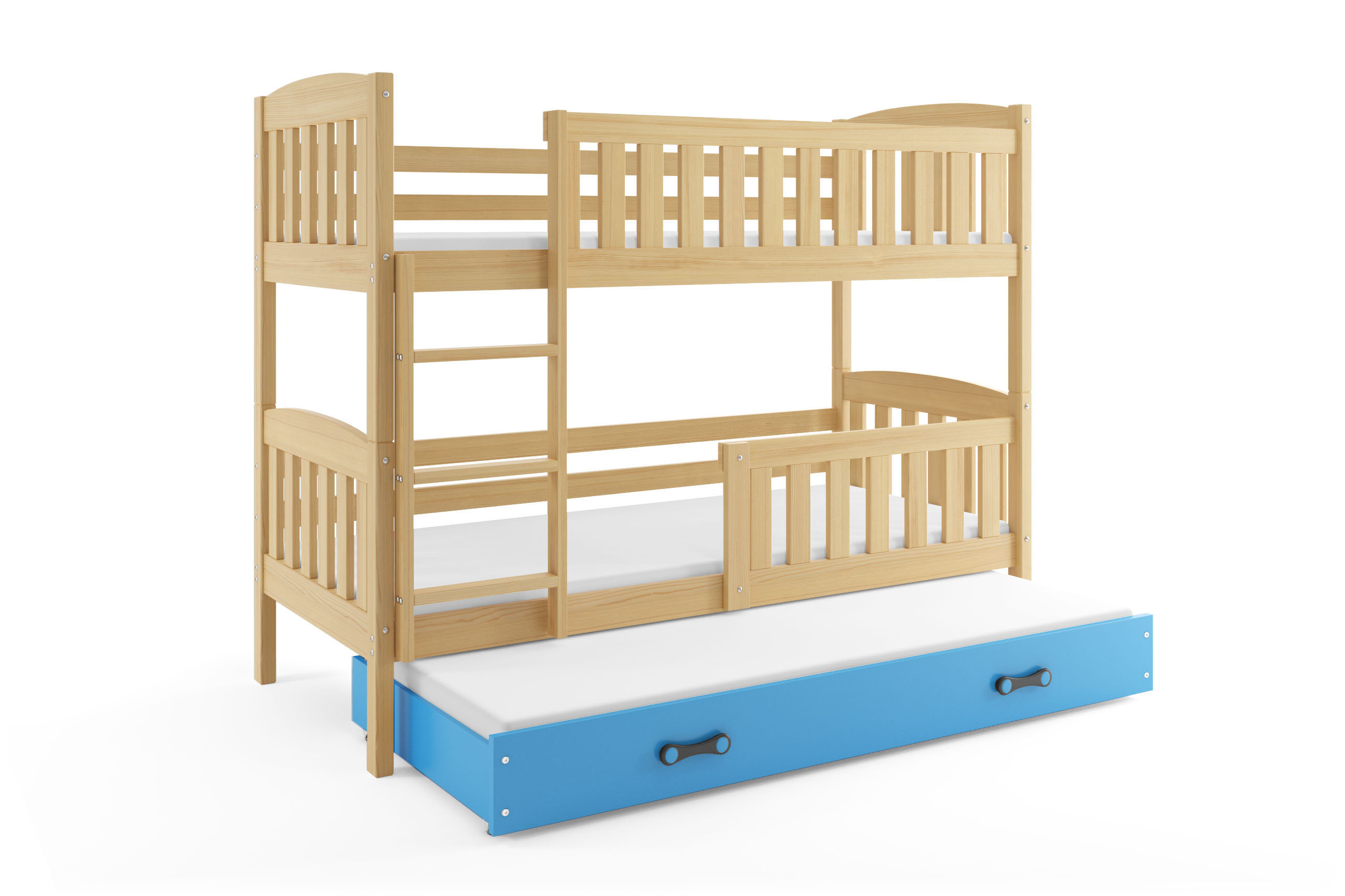 SMB Dětská patrová postel s přistýlkou JAKE 4, 90x200 cm Dekor: Borovice, Barva šuplíku: Modrá