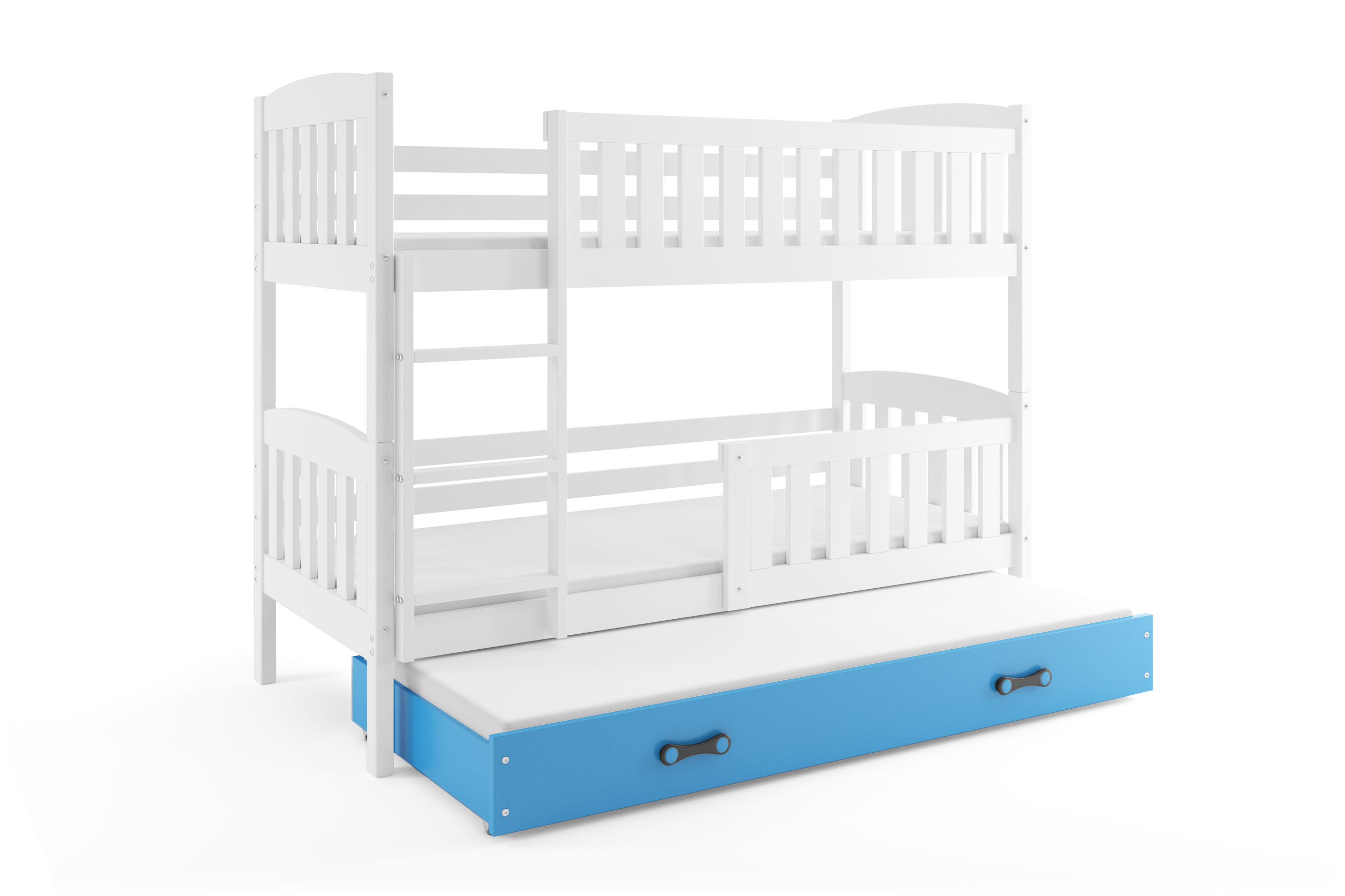SMB Dětská patrová postel s přistýlkou JAKE 4, 90x200 cm Dekor: Bílá, Barva šuplíku: Modrá