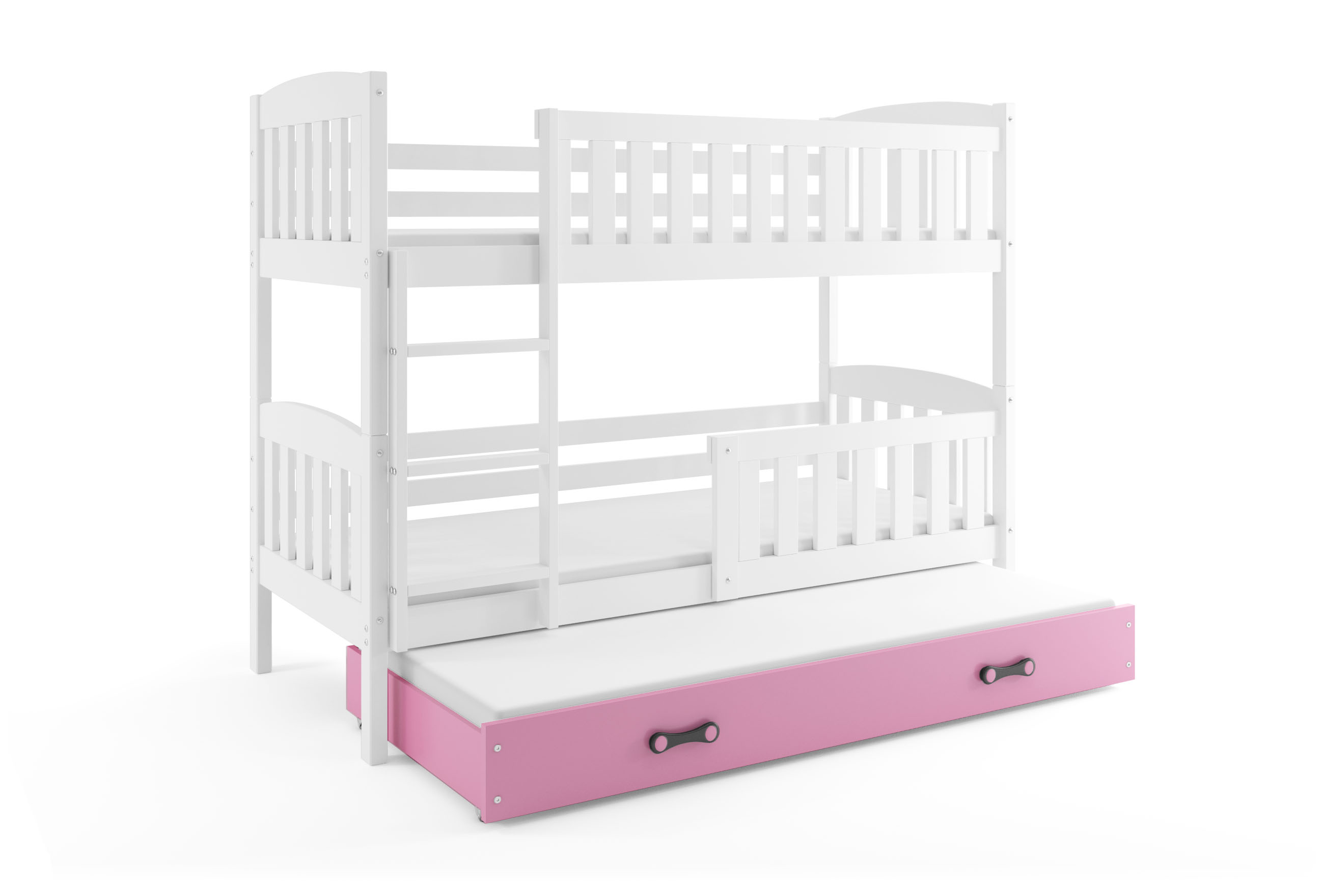 SMB Dětská patrová postel s přistýlkou JAKE 4, 90x200 cm Dekor: Bílá, Barva šuplíku: Růžová