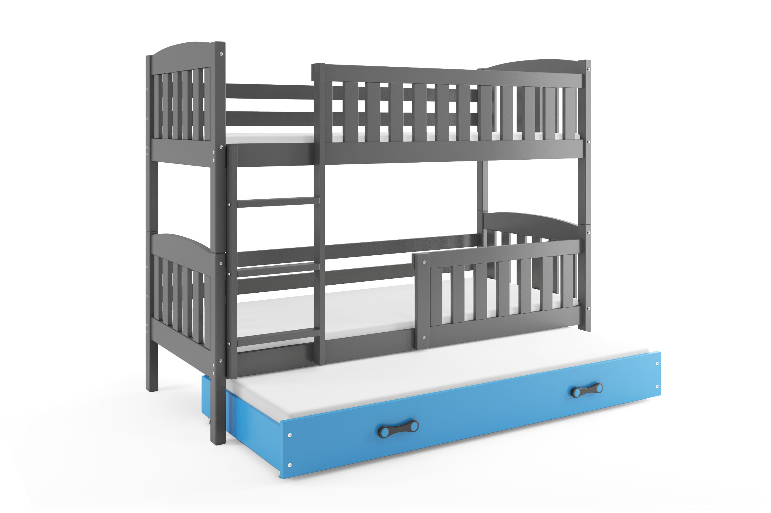 SMB Dětská patrová postel s přistýlkou JAKE 4, 90x200 cm Dekor: Grafit, Barva šuplíku: Modrá