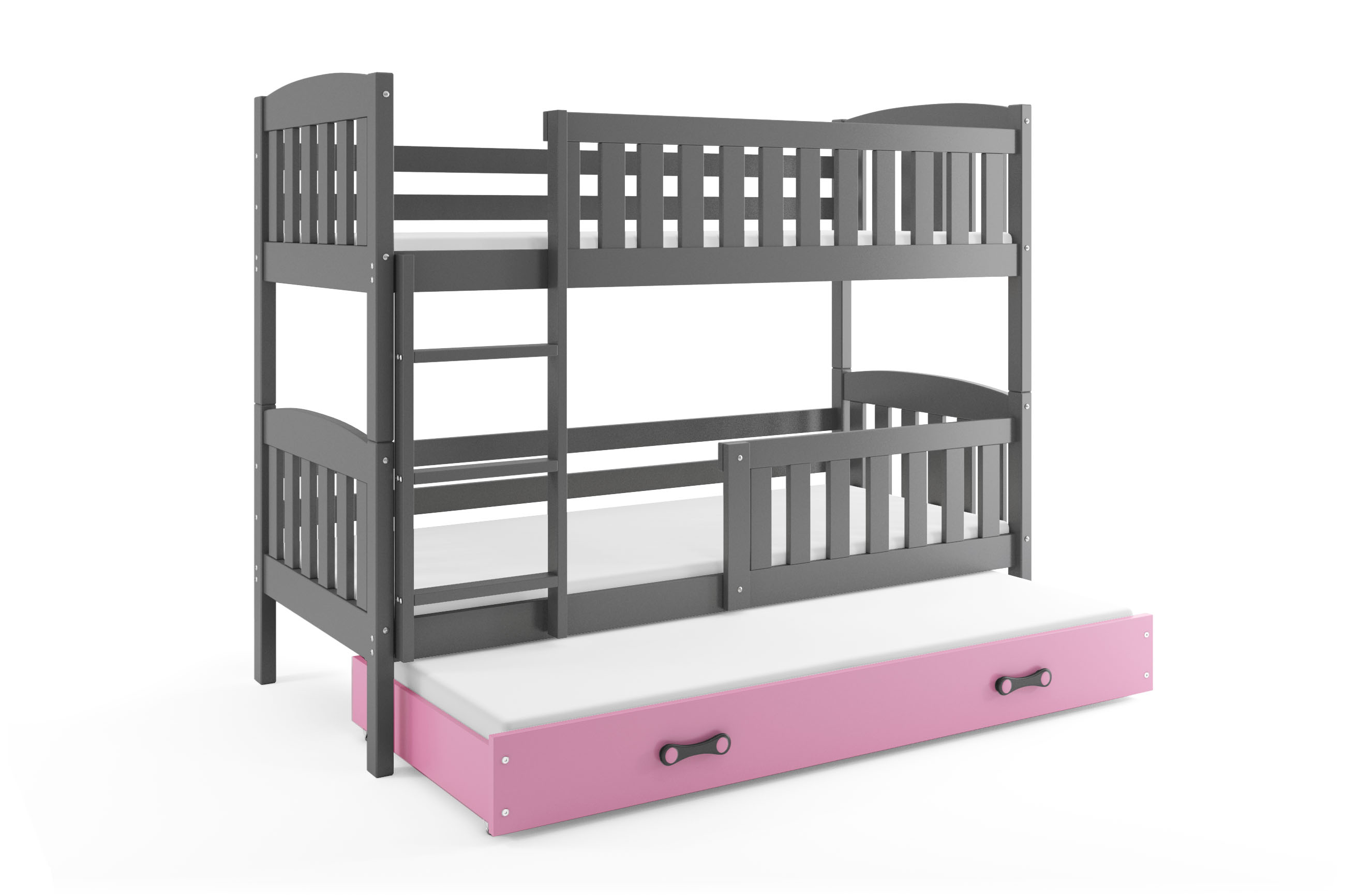 SMB Dětská patrová postel s přistýlkou JAKE 4, 90x200 cm Dekor: Grafit, Barva šuplíku: Růžová