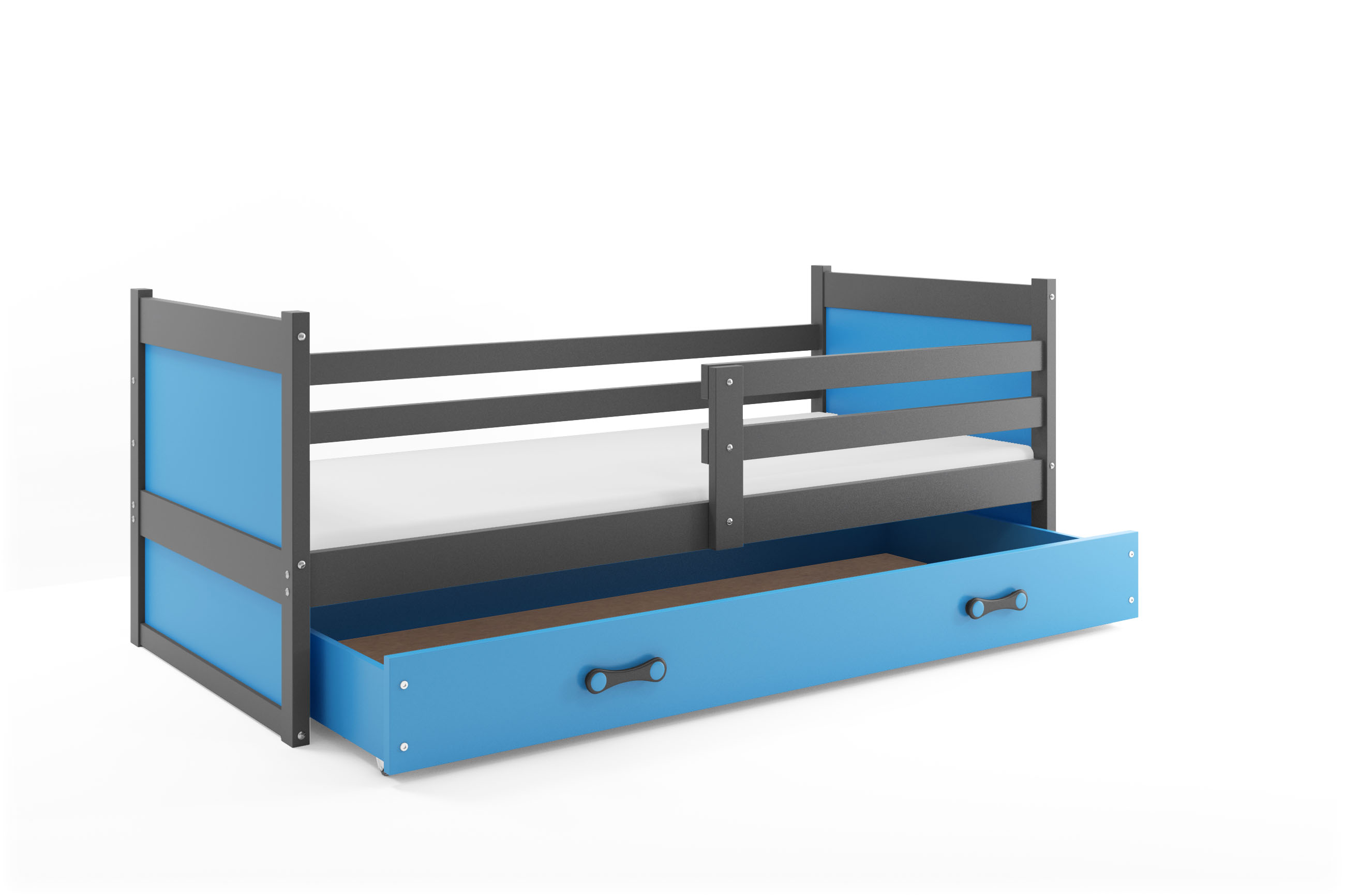 SMB Dětská postel se šuplíkem RICK 1, 90x200 cm Dekor: Grafit, Barva šuplíku: Modrá