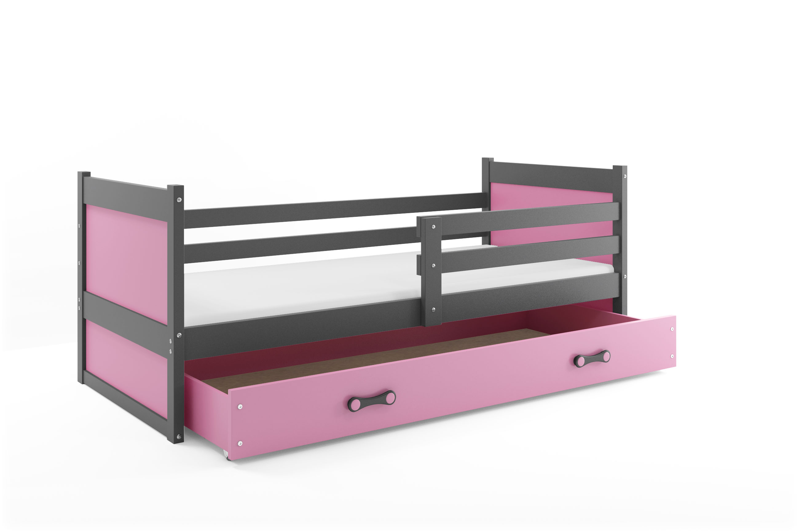 SMB Dětská postel se šuplíkem RICK 1, 90x200 cm Dekor: Grafit, Barva šuplíku: Růžová