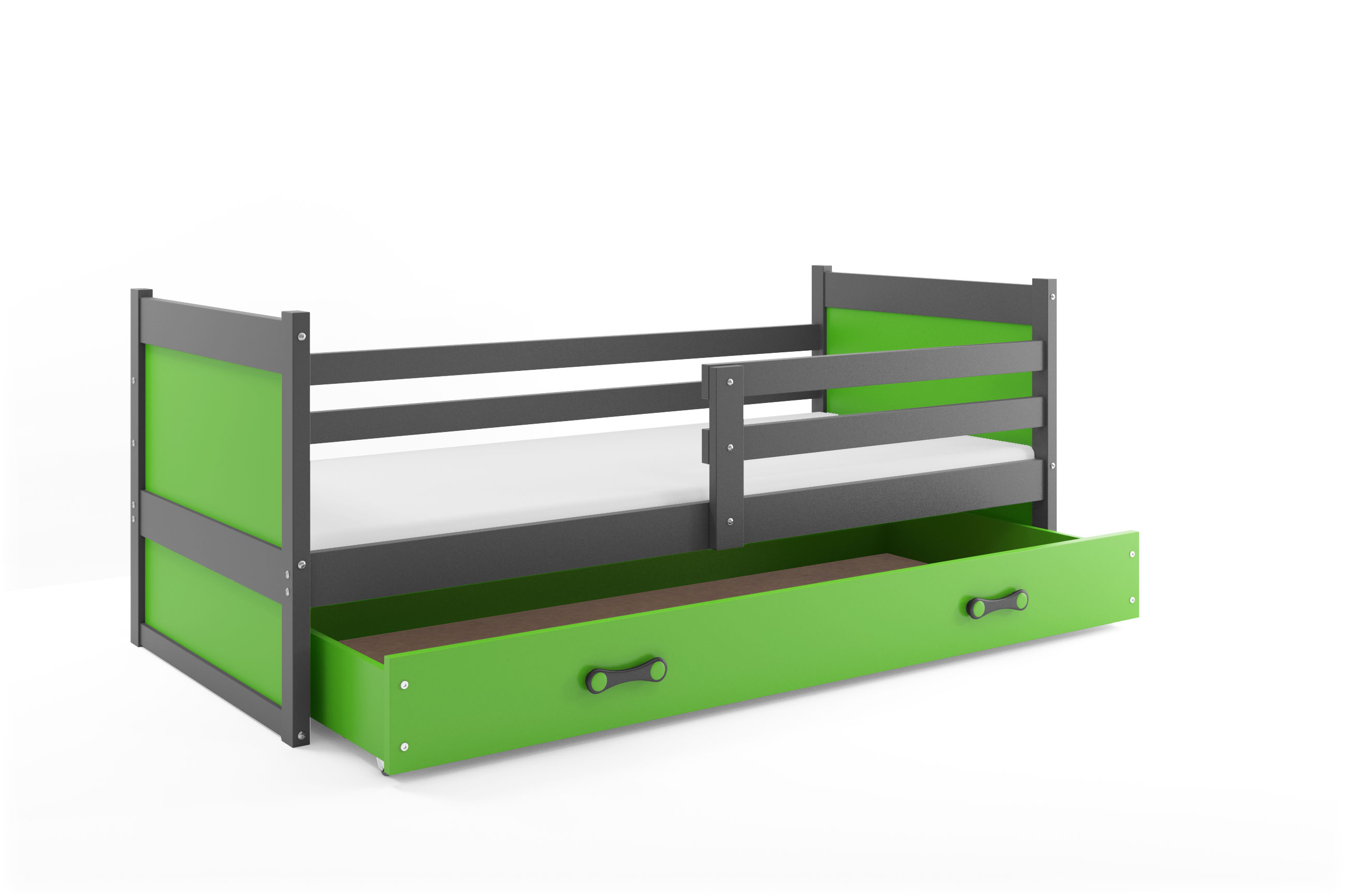 SMB Dětská postel se šuplíkem RICK 1, 90x200 cm Dekor: Grafit, Barva šuplíku: Zelená