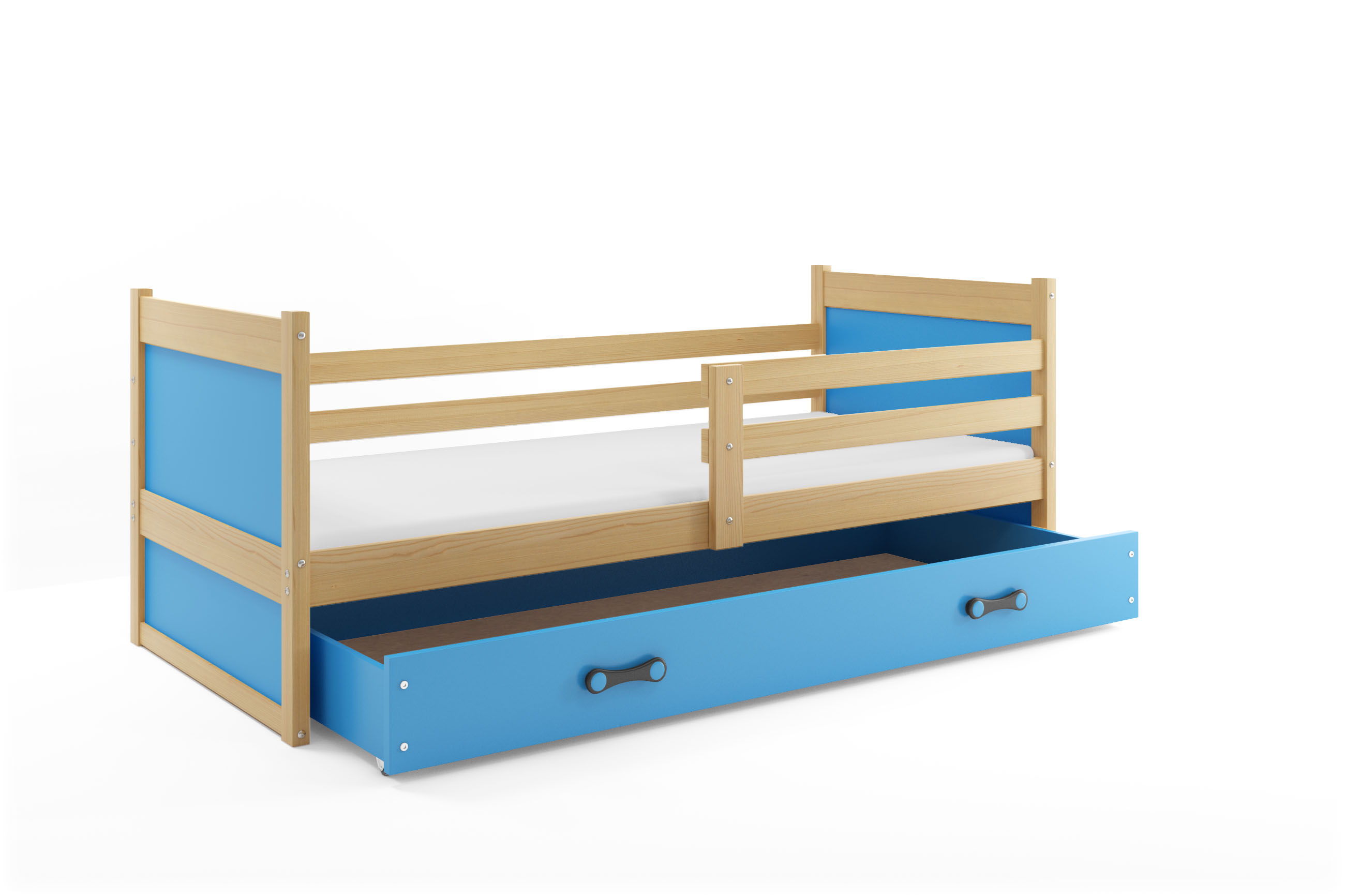 SMB Dětská postel se šuplíkem RICK 1, 90x200 cm Dekor: Borovice, Barva šuplíku: Modrá