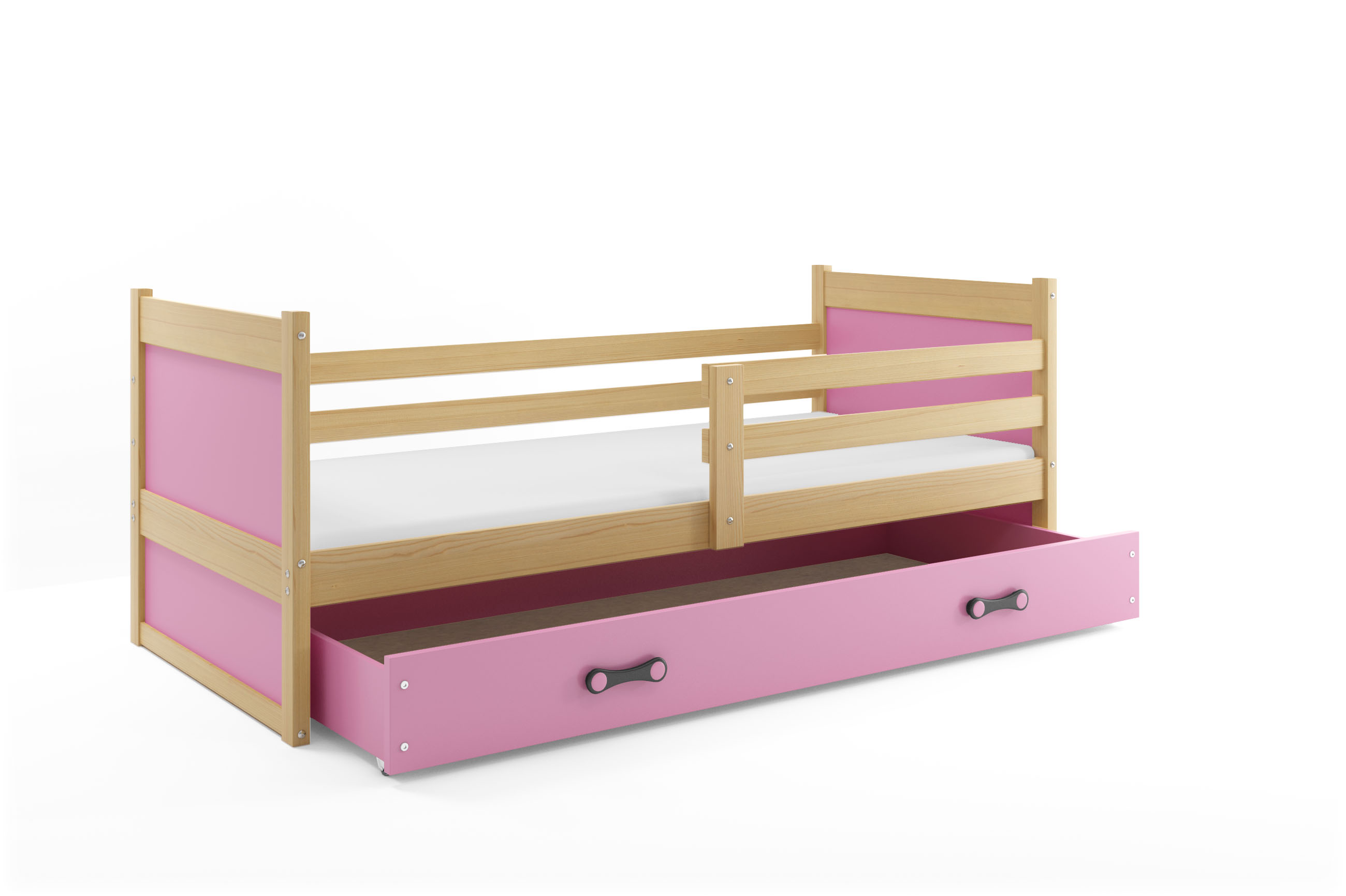 SMB Dětská postel se šuplíkem RICK 1, 90x200 cm Dekor: Borovice, Barva šuplíku: Růžová