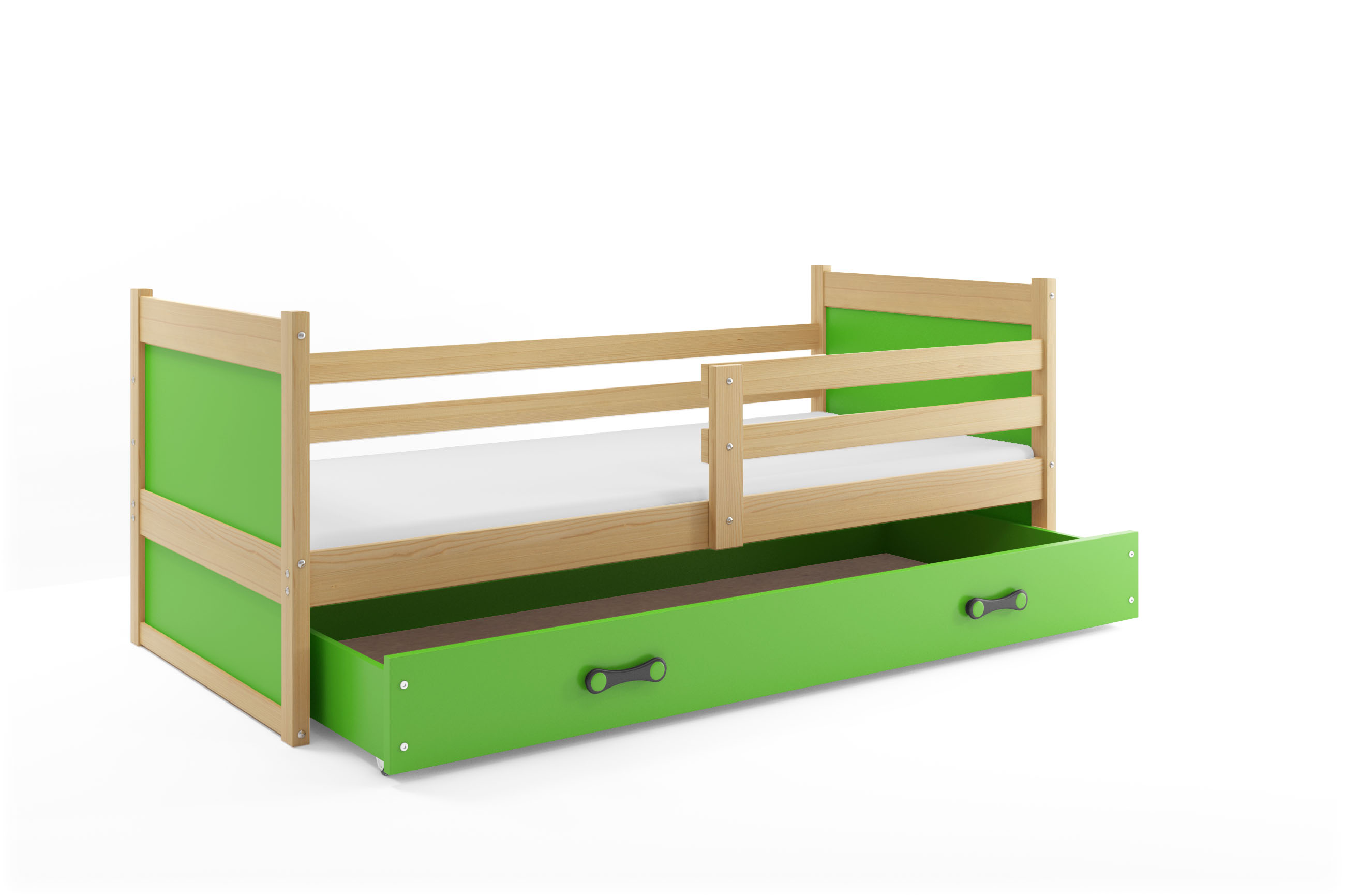 SMB Dětská postel se šuplíkem RICK 1, 90x200 cm Dekor: Borovice, Barva šuplíku: Zelená