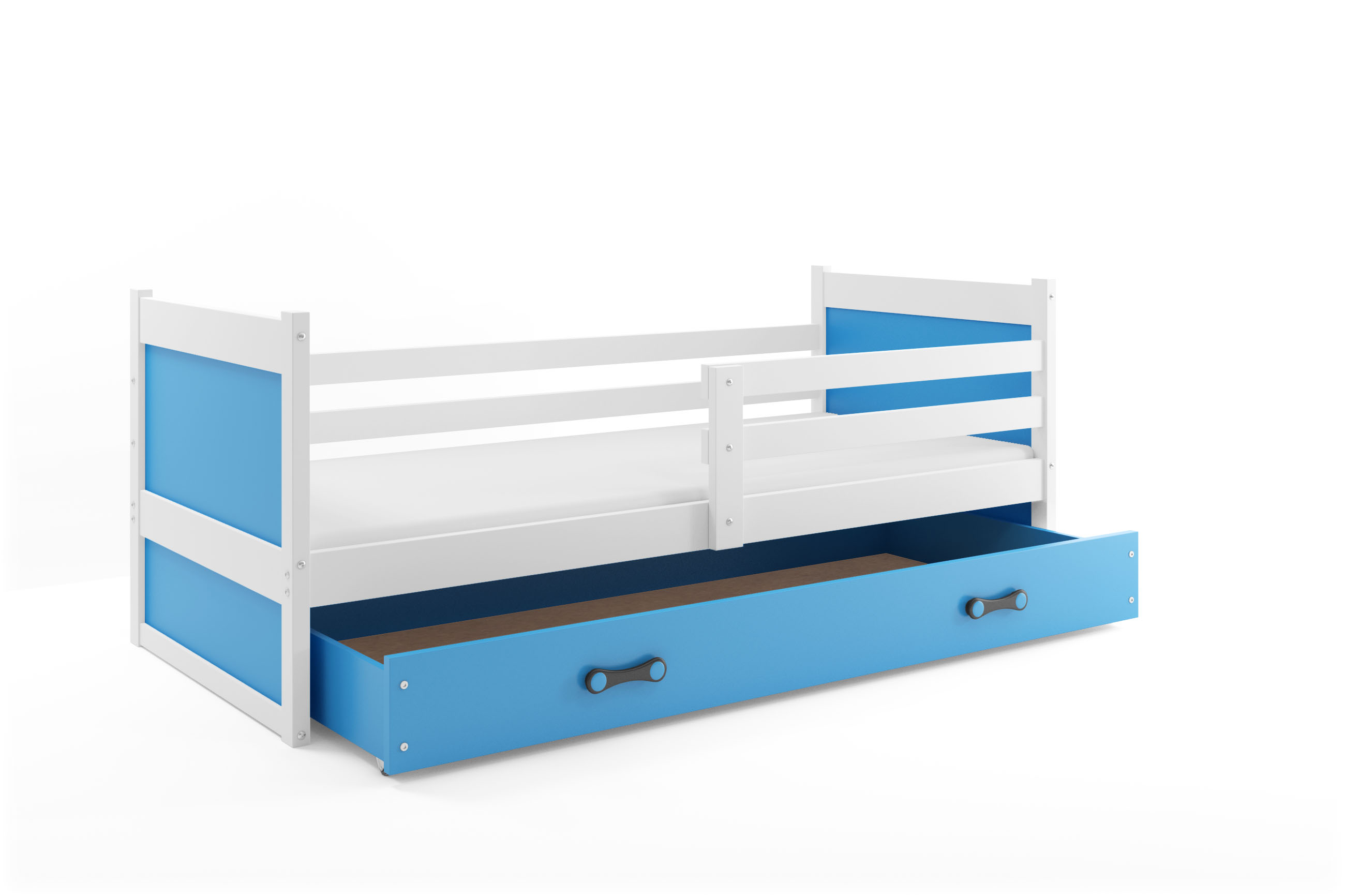 SMB Dětská postel se šuplíkem RICK 1, 90x200 cm Dekor: Bílá, Barva šuplíku: Modrá