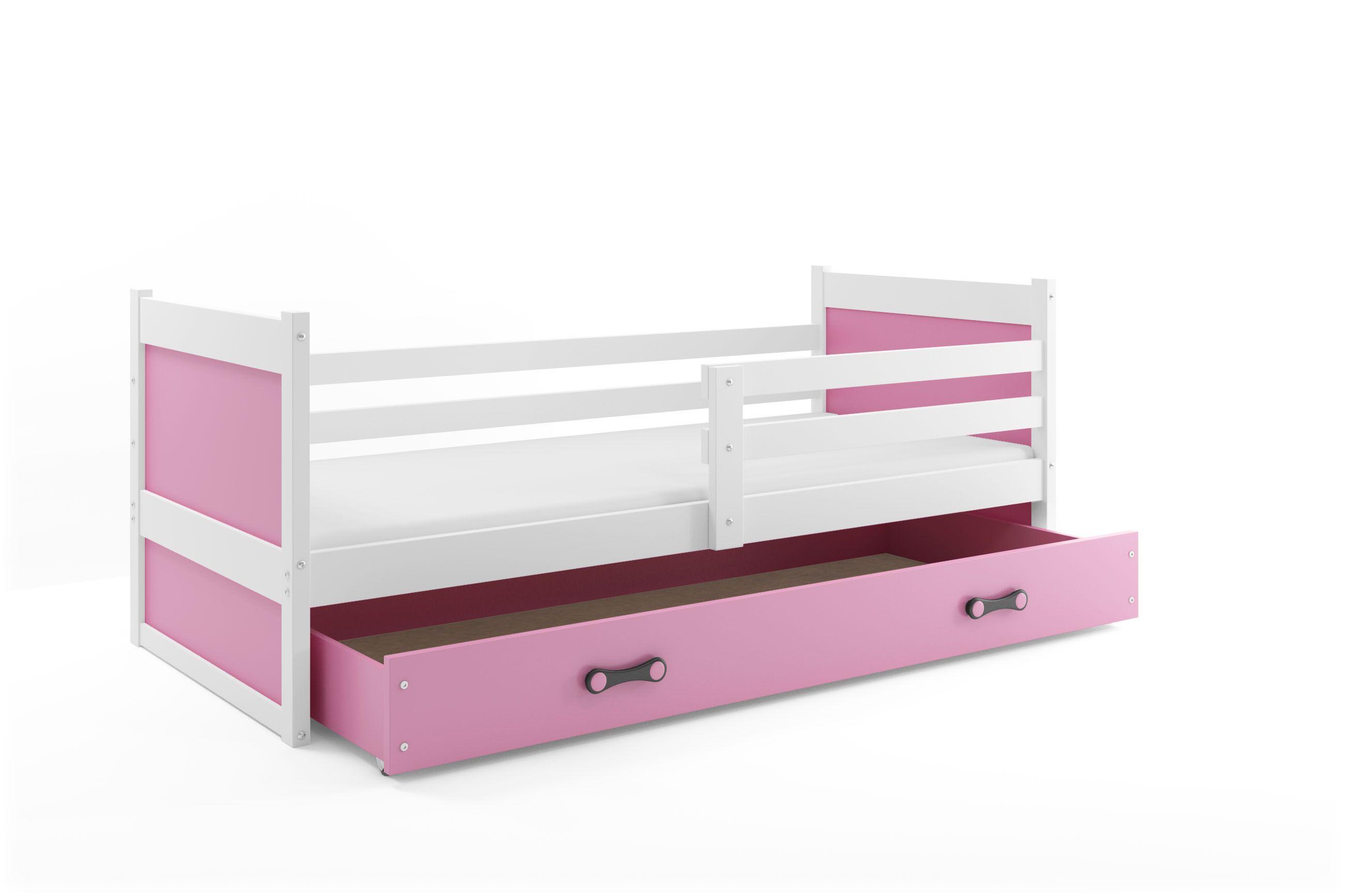 SMB Dětská postel se šuplíkem RICK 1, 90x200 cm Dekor: Bílá, Barva šuplíku: Růžová
