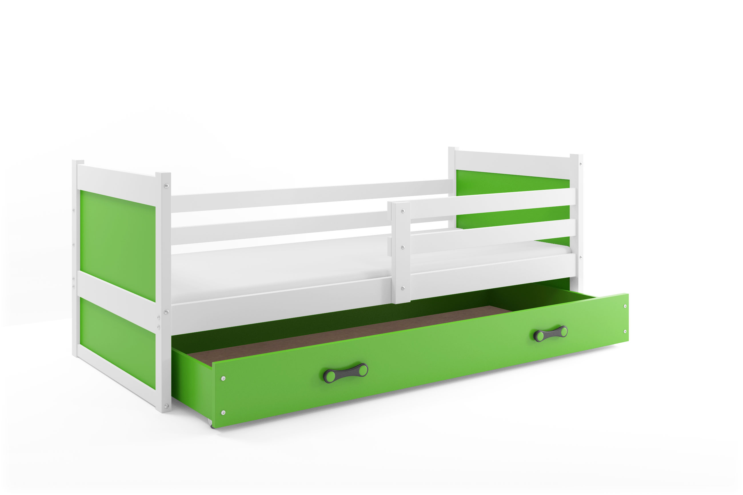 SMB Dětská postel se šuplíkem RICK 1, 90x200 cm Dekor: Bílá, Barva šuplíku: Zelená