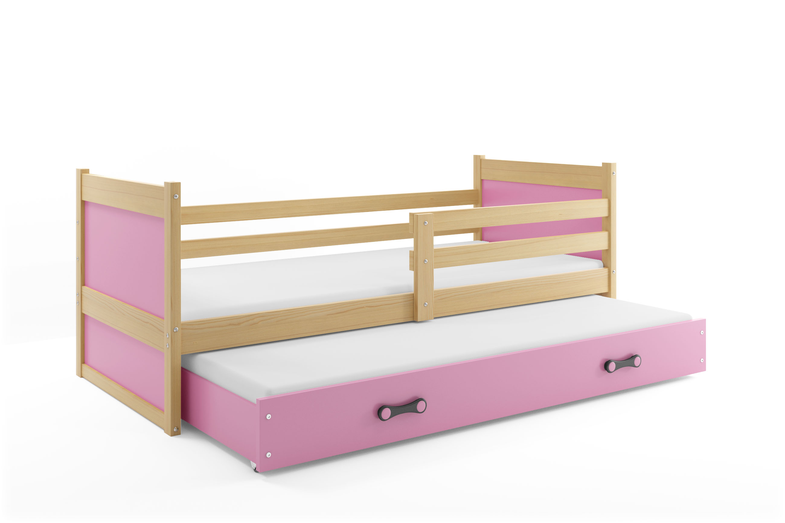 SMB Dětská postel s přistýlkou RICK 2, 90x200 cm Dekor: Borovice, Barva šuplíku: Růžová
