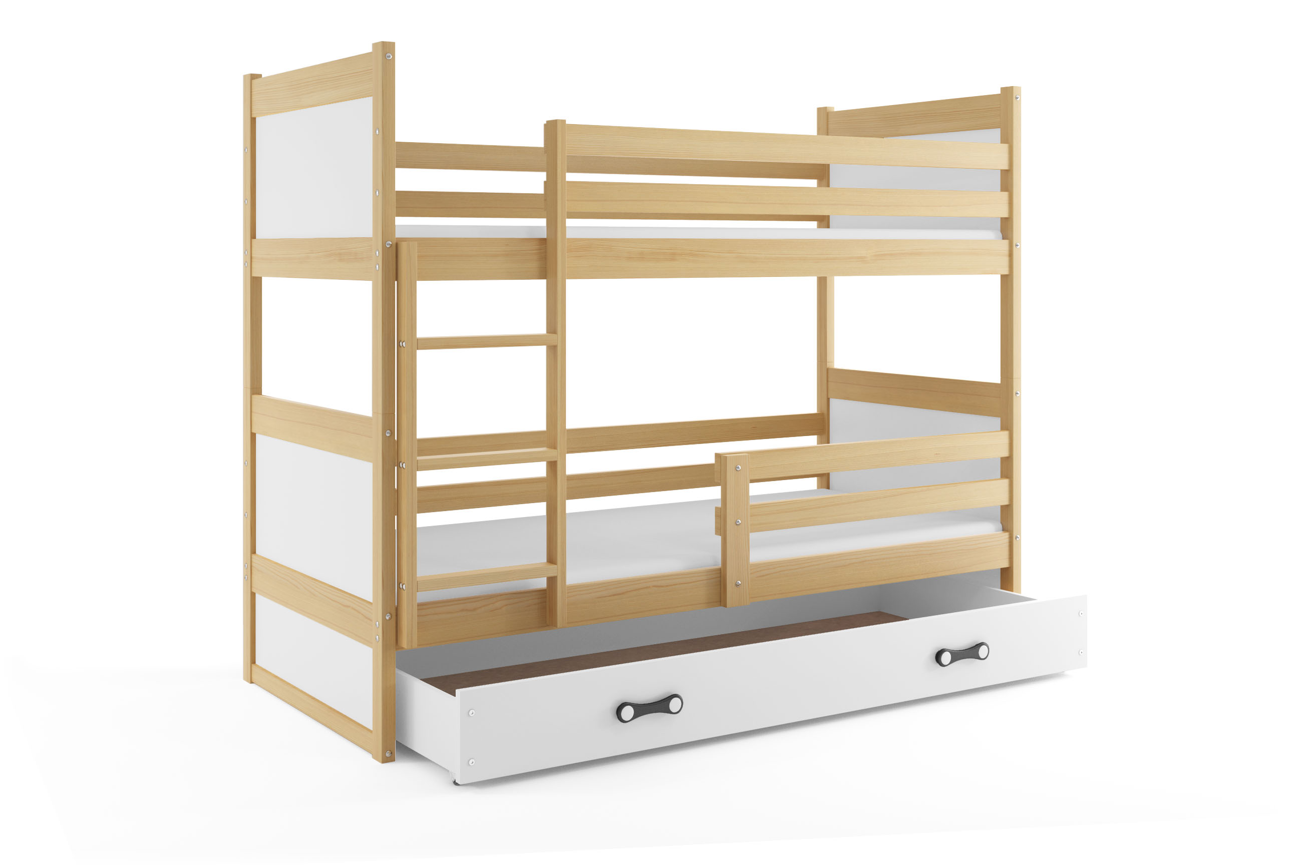 SMB Dětská patrová postel se šuplíkem RICK 3, 90x190 cm Dekor: Borovice, Barva šuplíku: Bílá