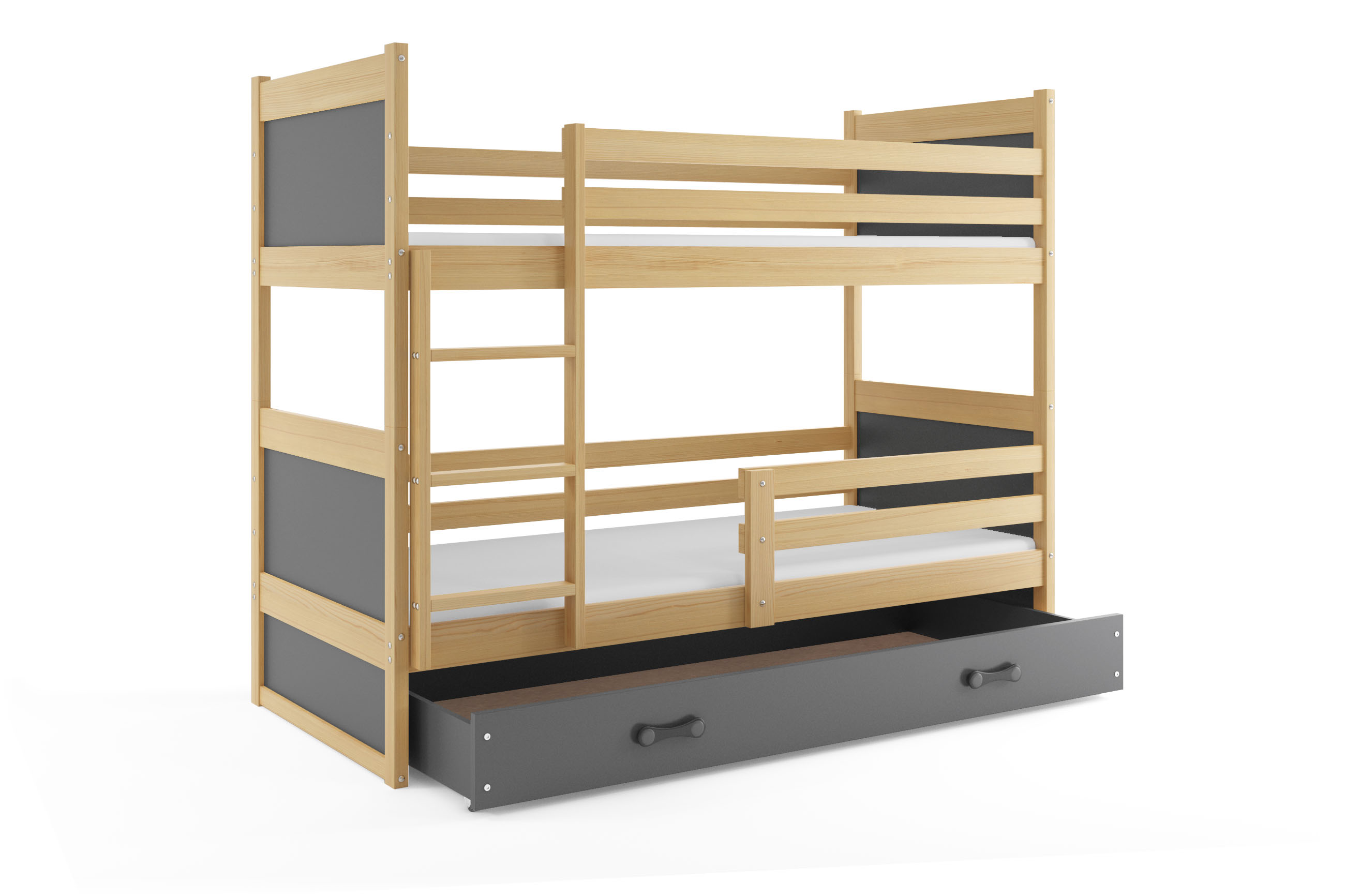 SMB Dětská patrová postel se šuplíkem RICK 3, 90x190 cm Dekor: Borovice, Barva šuplíku: Grafit
