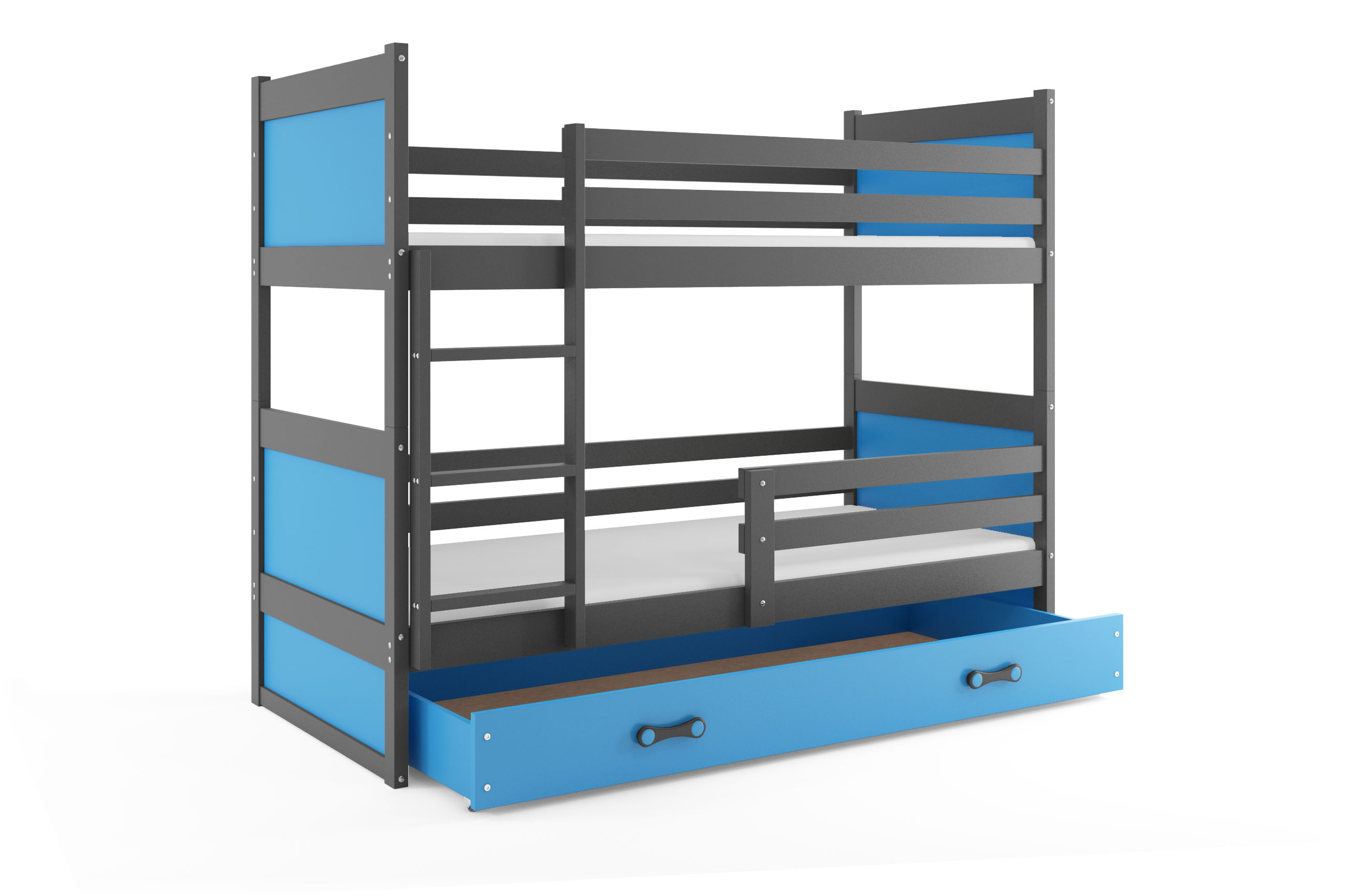 SMB Dětská patrová postel se šuplíkem RICK 3, 90x190 cm Dekor: Grafit, Barva šuplíku: Modrá