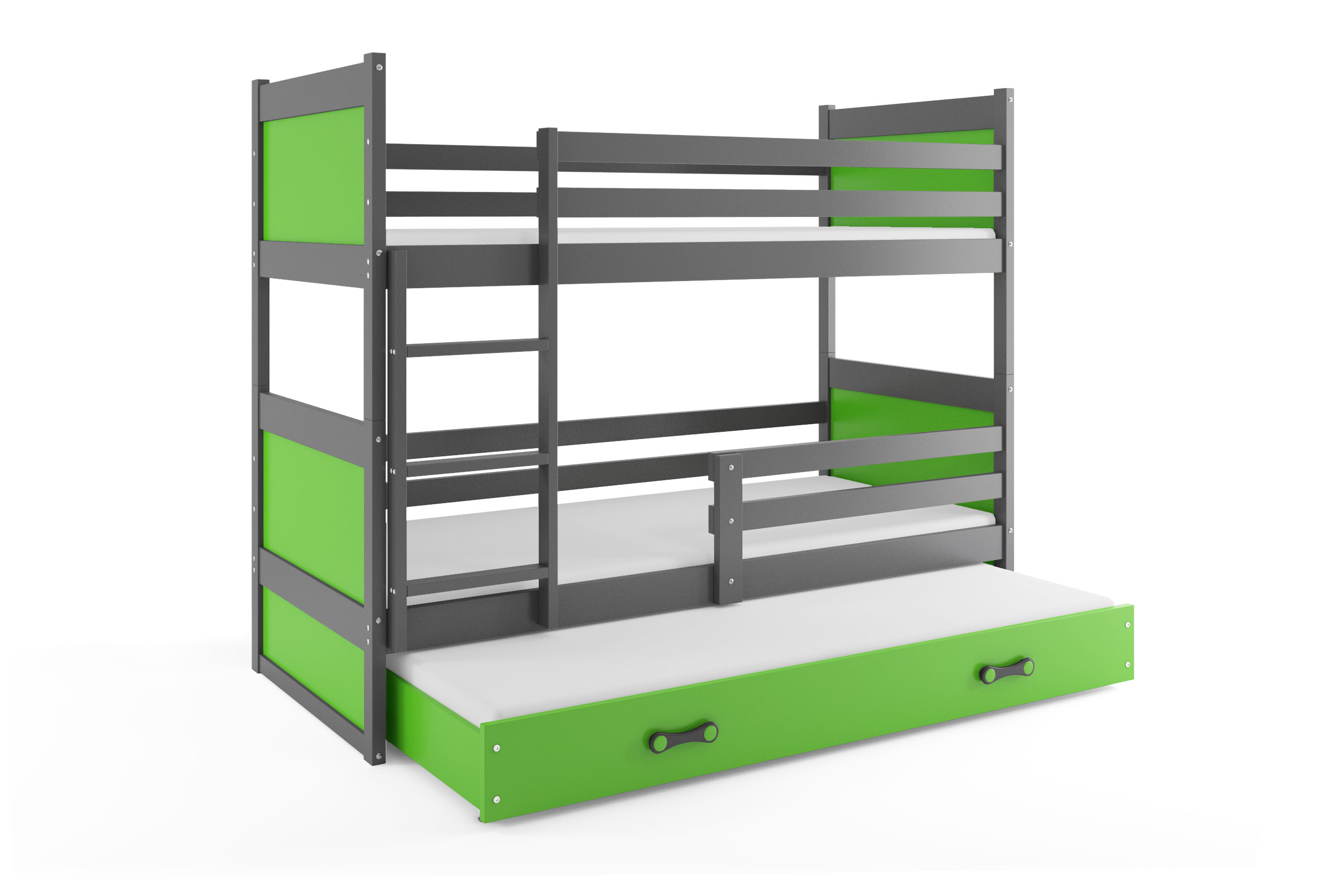 SMB Dětská patrová postel s přistýlkou RICK 4, 90x190 cm Dekor: Grafit, Barva šuplíku: Zelená