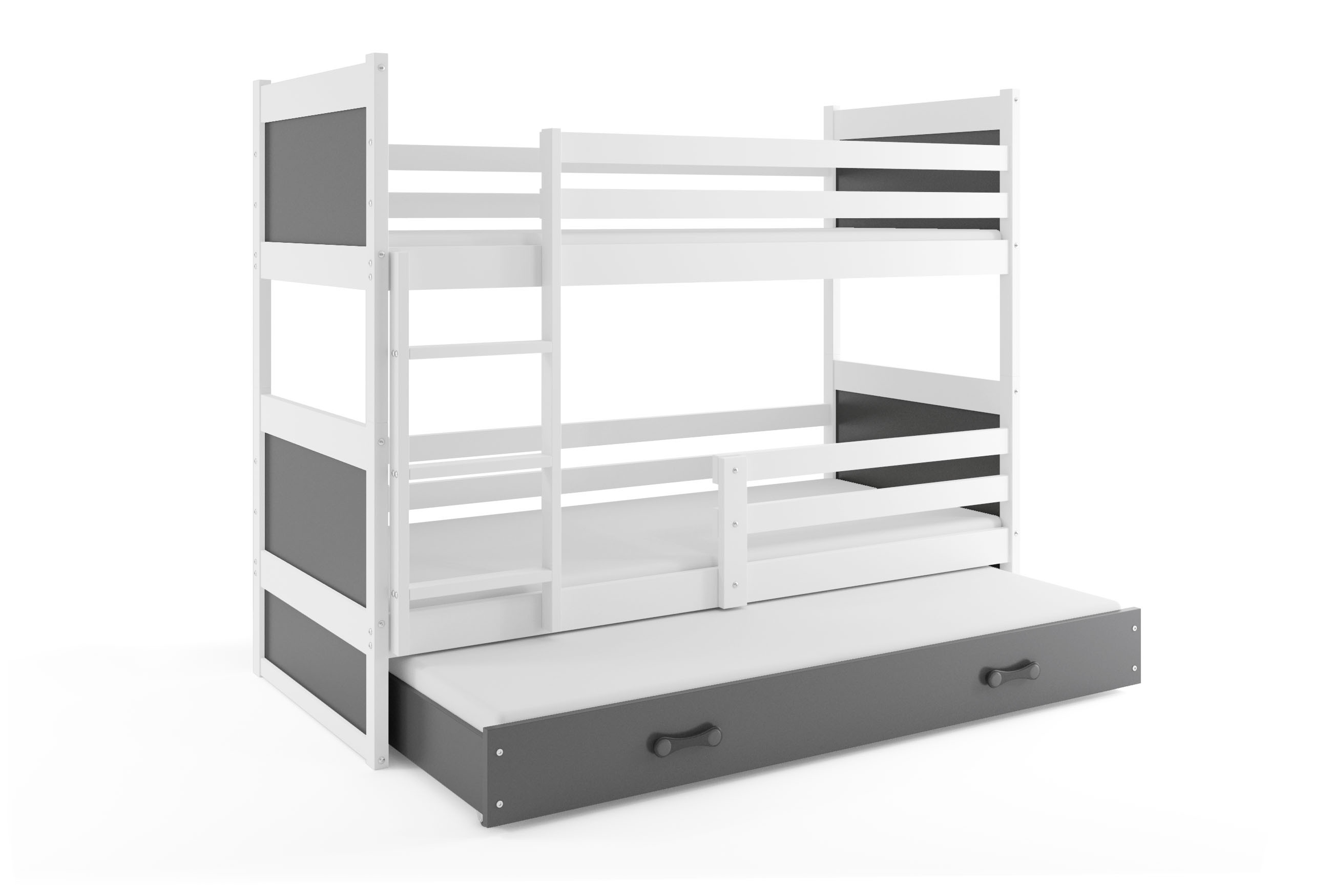 SMB Dětská patrová postel s přistýlkou RICK 4, 90x190 cm Dekor: Bílá, Barva šuplíku: Grafit