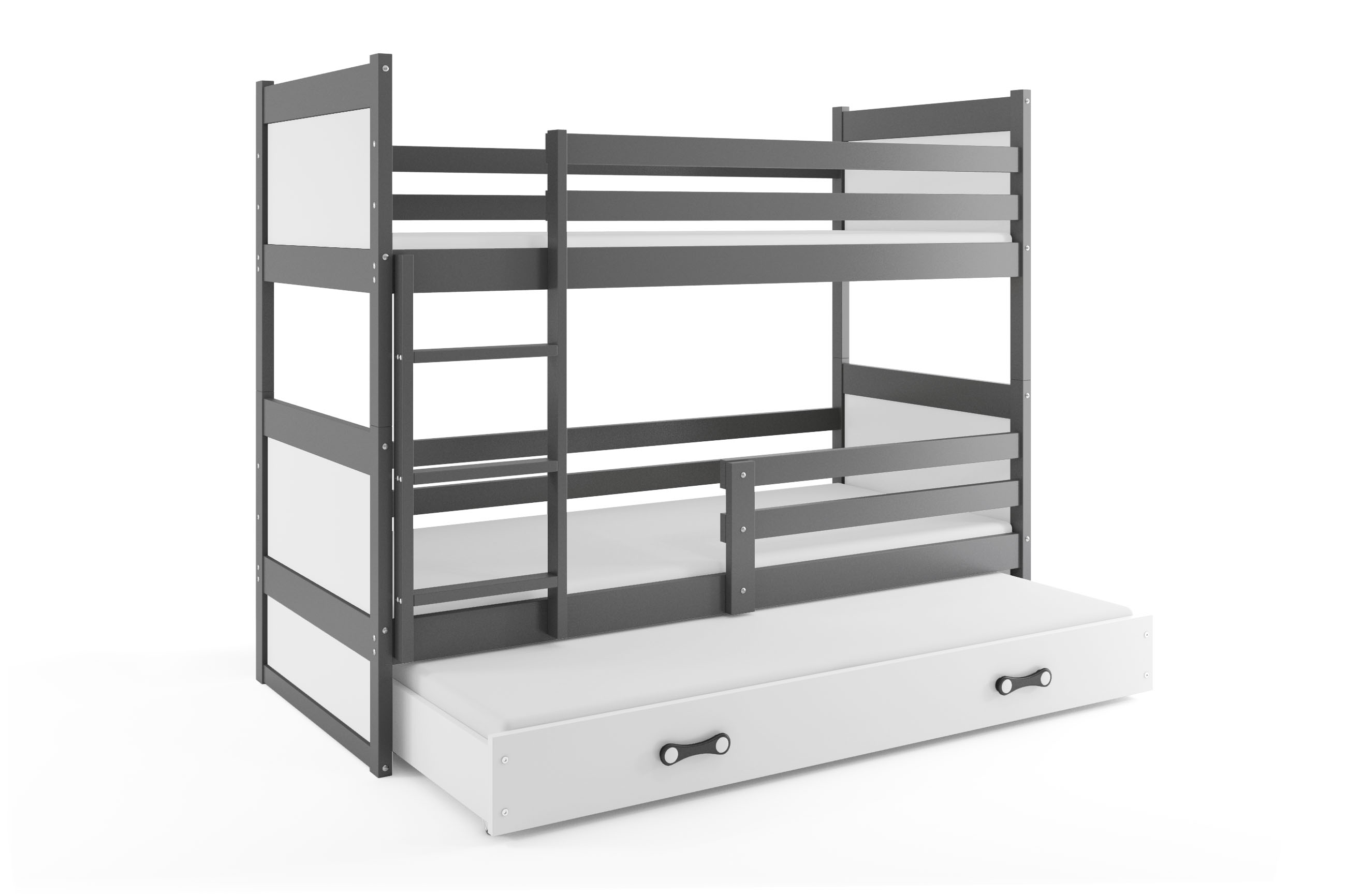 SMB Dětská patrová postel s přistýlkou RICK 4, 90x190 cm Dekor: Grafit, Barva šuplíku: Bílá