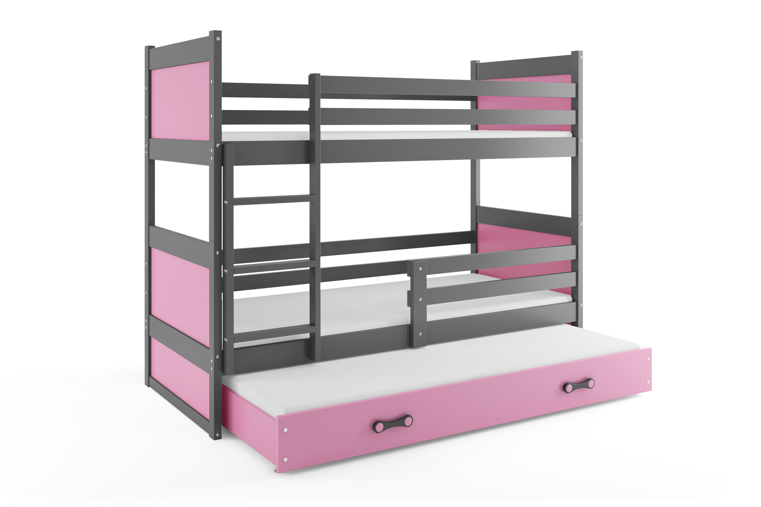 SMB Dětská patrová postel s přistýlkou RICK 4, 90x200 cm Dekor: Grafit, Barva šuplíku: Růžová