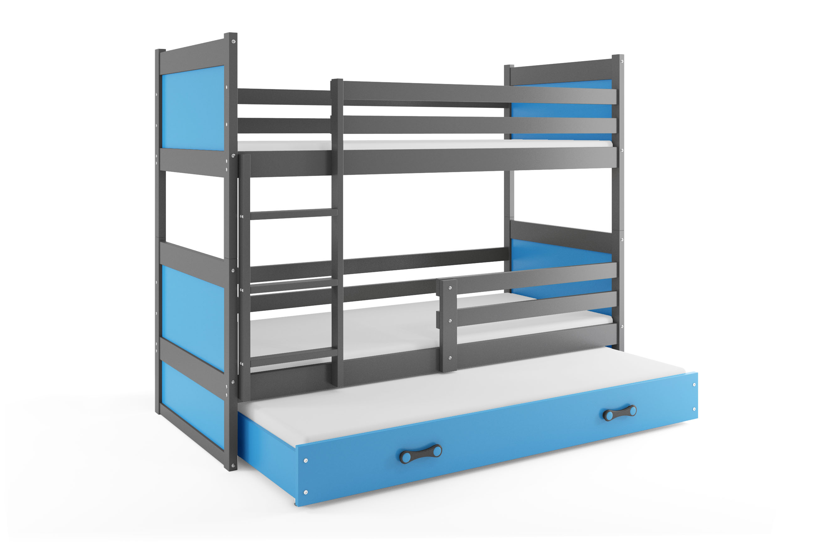 SMB Dětská patrová postel s přistýlkou RICK 4, 90x200 cm Dekor: Grafit, Barva šuplíku: Modrá