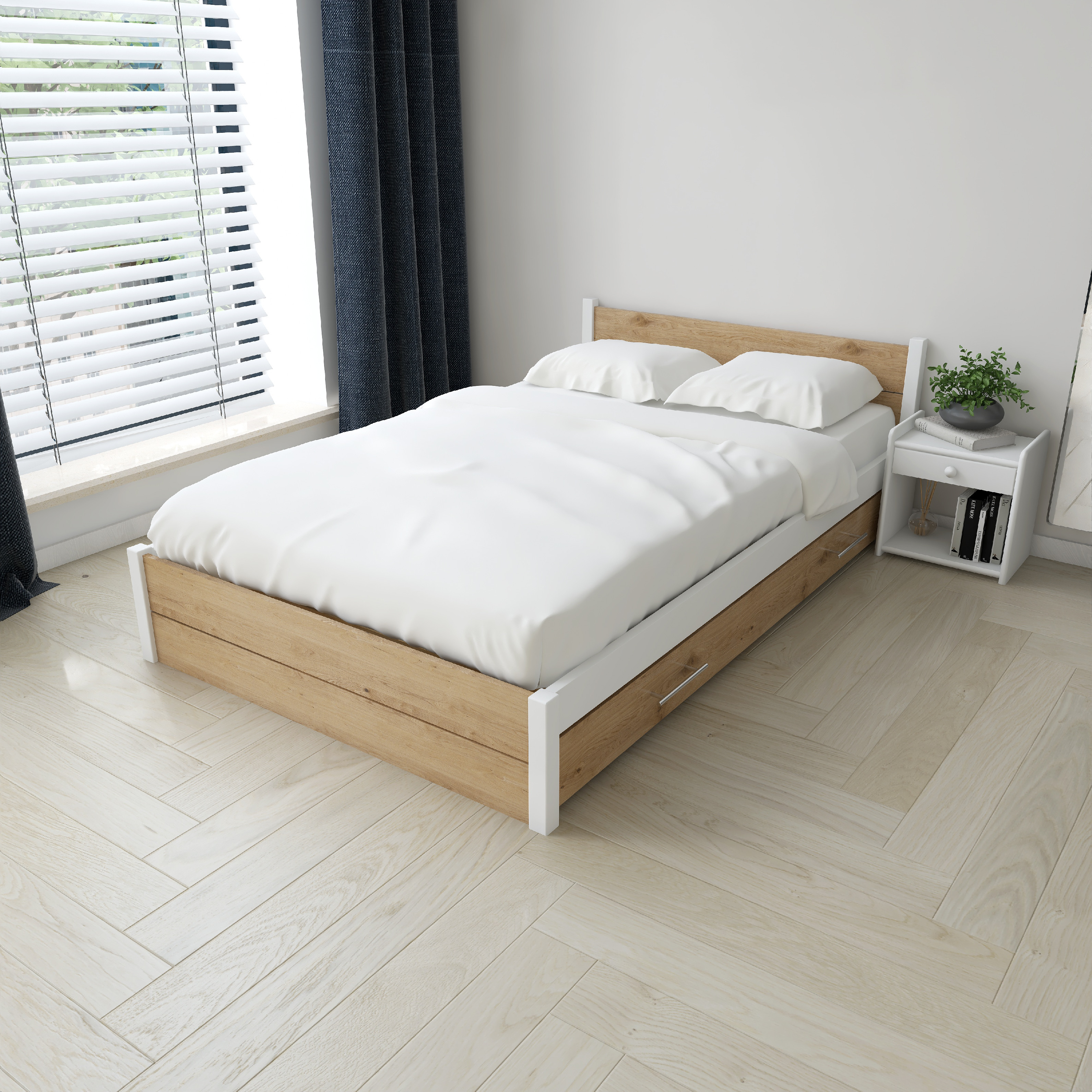 EB Postel z masivu Iris Double 160x200 cm, BÍLÁ/Dub Artisan, 2.jakost