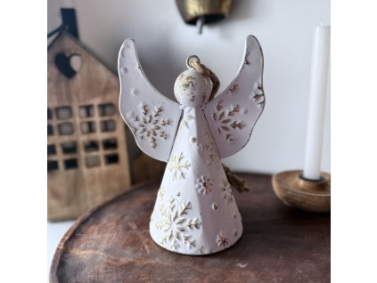 Kovový anděl - zvon bílý vločky