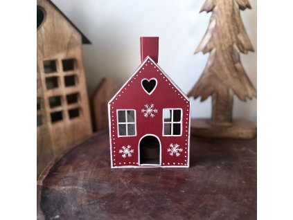 Kovový domek červený na svíčku