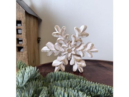 Dřevěná vločka bílá