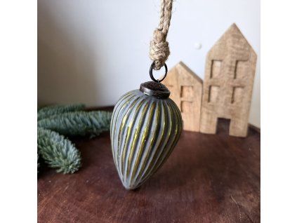 Skleněná ozdoba šiška šedozlatá 6 x 11 x 6cm