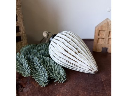 Skleněná ozdoba šiška bílostříbrná  8x14x8cm