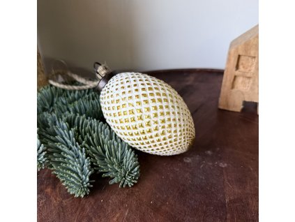 Skleněná ozdoba šiška bílozlatá 6x12x6cm