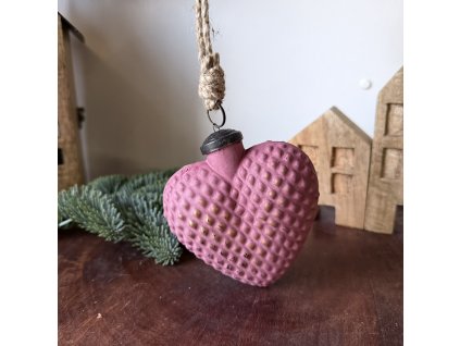 Skleněná ozdoba srdce bordó matná 9,5x10x4cm