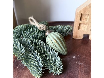 Skleněná ozdoba šiška zelená matná 3,5x6,5x3,5cm