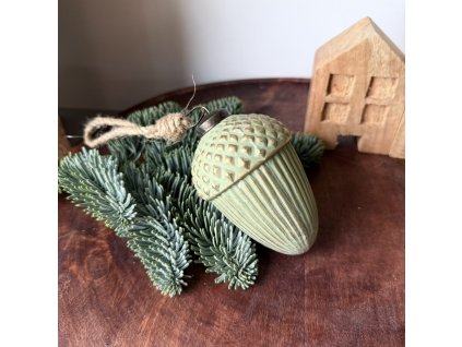 Skleněná ozdoba žalud zelená matná 6x10x6cm